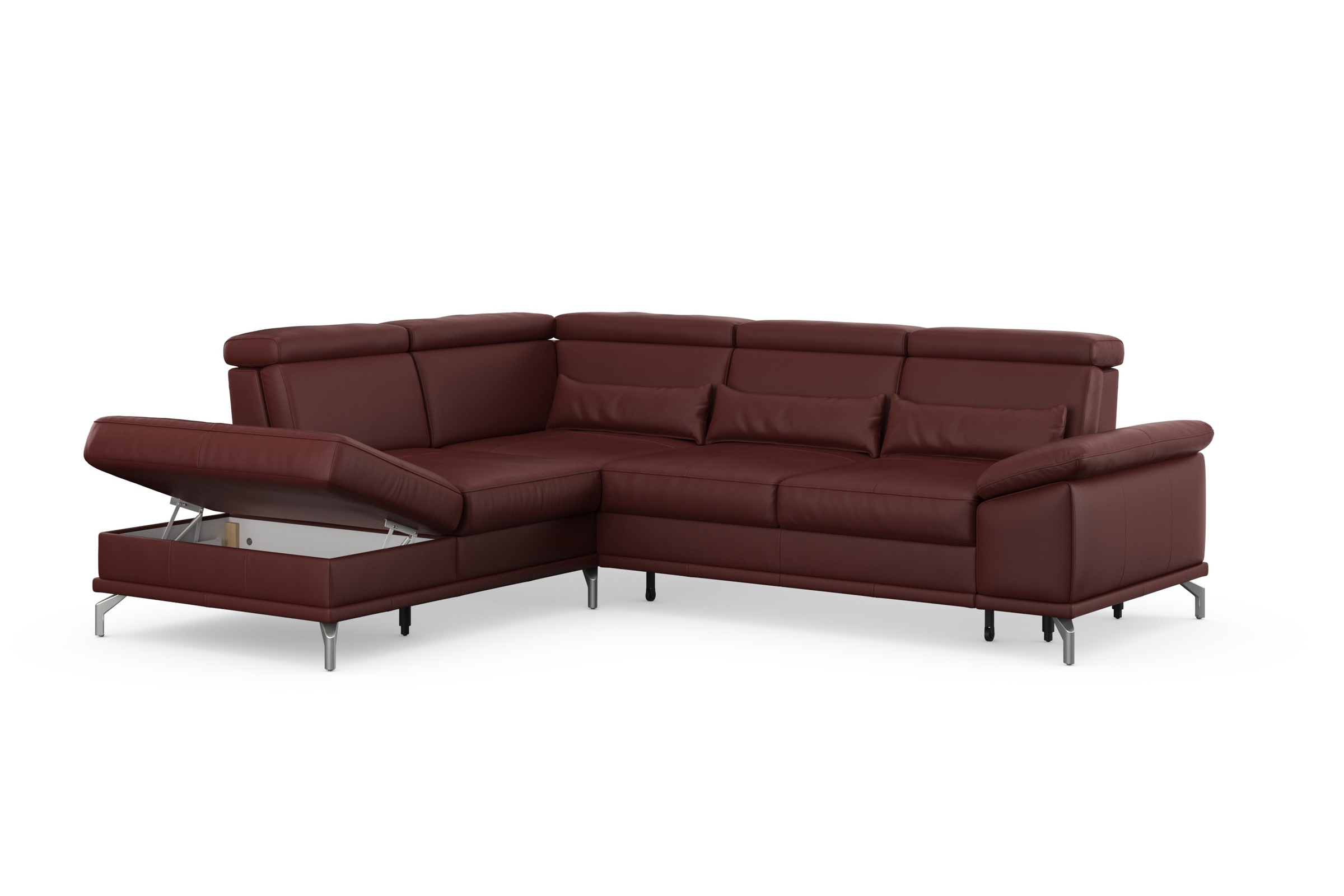 sit&more Ecksofa »Cabrio L-Form, mit Sitztiefenverstellung, Arm- und Kopfteilverstellung«, 3 Nierenkissen, Federkern, optional Bettfunktion und Stauraum