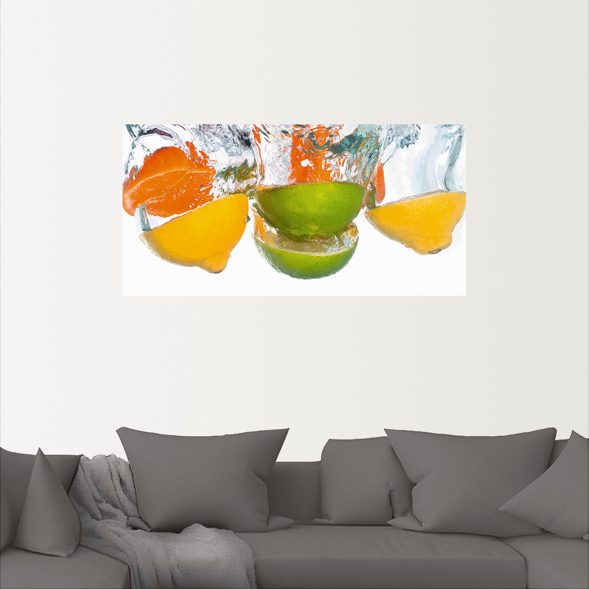 Artland Wandbild »Zitrusfrüchte fallen in klares Wasser«, Lebensmittel, (1 St.), als Leinwandbild, Poster, Wandaufkleber in verschied. Grössen
