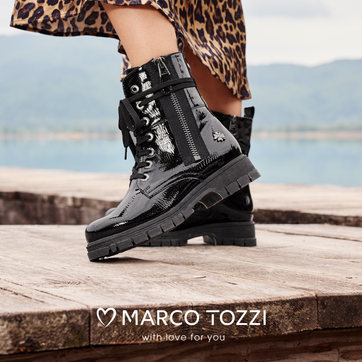 MARCO TOZZI by GMK Bottines à lacets  talon bloc, boots à lacets avec fermeture éclair décorative