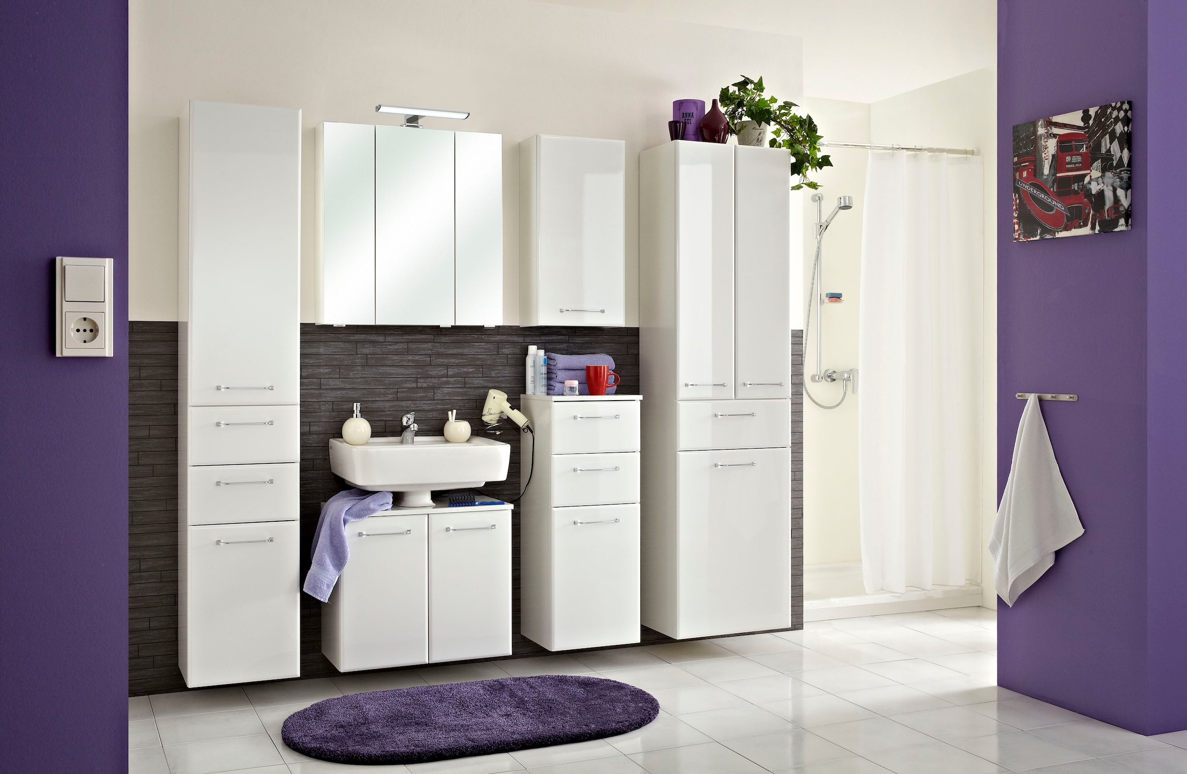 Saphir Armoire sous lavabo »Quickset Unterbeckenschrank, 60 cm breit, 2 Türen, ohne Waschbecken« Armoire sous lavabo avec amortisseur de porte, poignées chromées brillantes