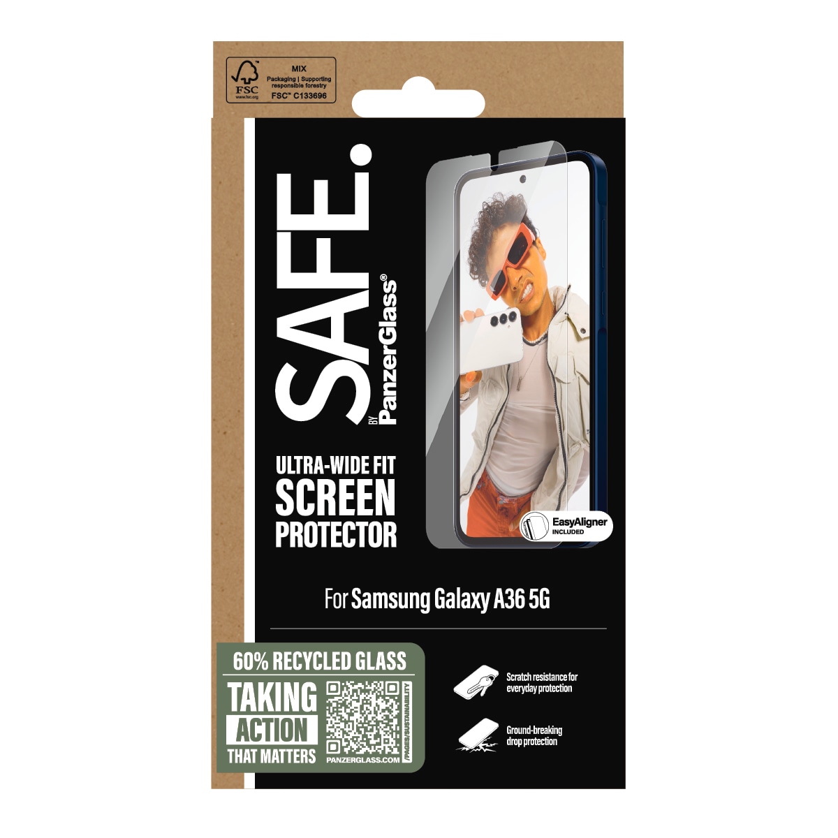 SAFE by PanzerGlass Displayschutzglas »Ultra-Wide Fit Screen Protector«, für Samsung Galaxy A36 5G, Displayschutzfolie, Schutzfolie, Bildschirmschutz, kratz- & stossfest