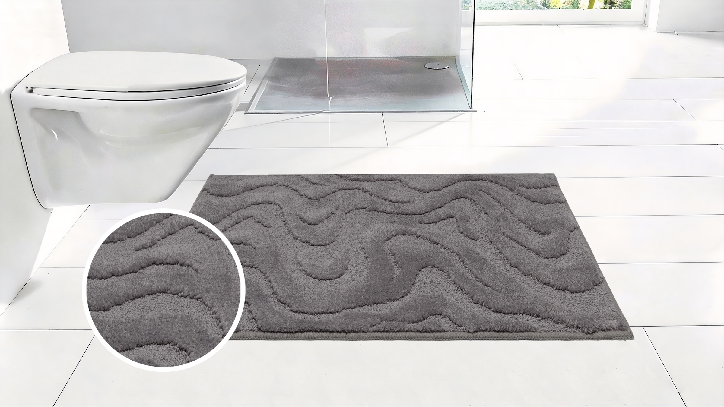 GOODproduct Badematte »Wave, Badvorleger, Badezimmer Teppich« Höhe 10 mm rutschhemmend beschichtet fussbodenheizungsgeeignet | schnell trocknend Hoch-Tief-Effekt, modernes Muster, Welle, Badteppich, Duschvorleger