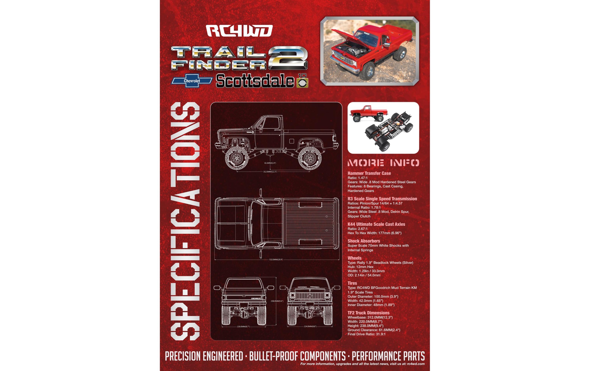 RC-Monstertruck »RC4WD Trail Finder 2 LWB Chevy K10 Rot, RTR,«, Lackiert