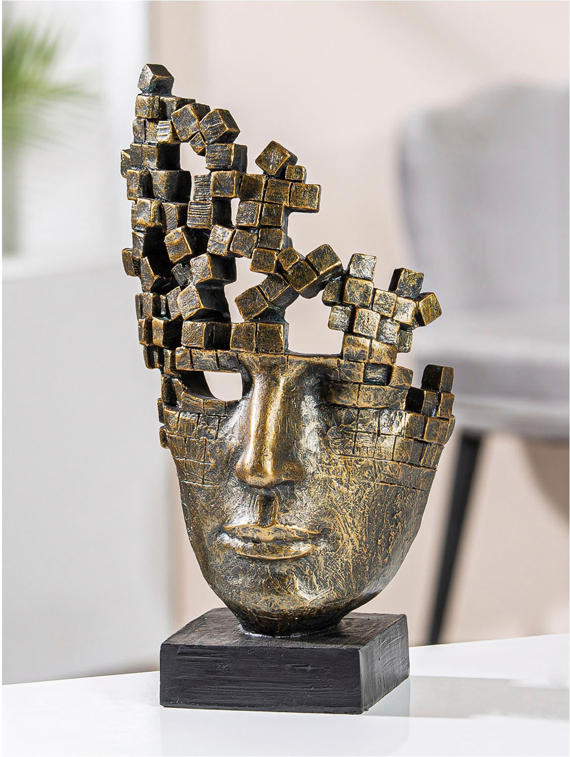 Image of Casablanca by Gilde Dekofigur "Skulptur "Male Mask"" Stilisiertes Gesicht mit Antikfinish, Wohnzimmer