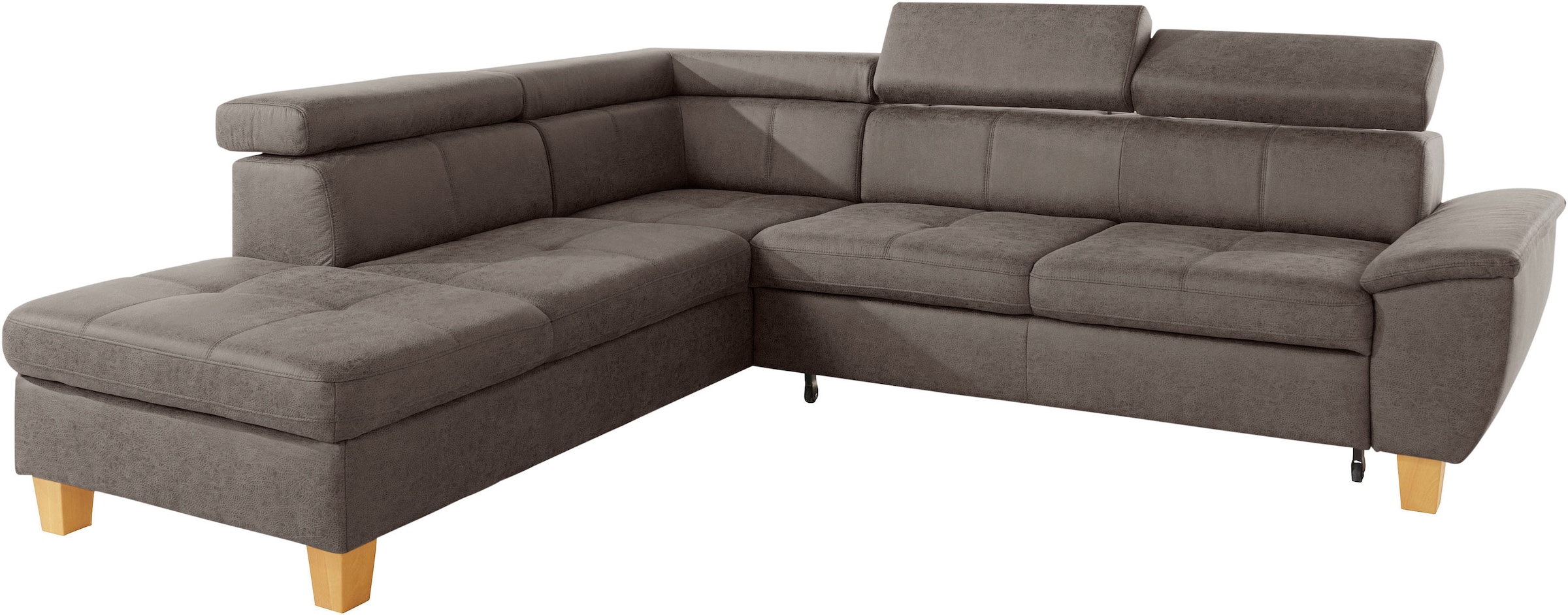 exxpo - sofa fashion Ecksofa »Enya, aufwendige Detailverarbeitung, hoher Sitzkomfort, bequem, L-Form«, mit Kopfteilverstellung, wahlweise Bettfunktion u. Bettkasten