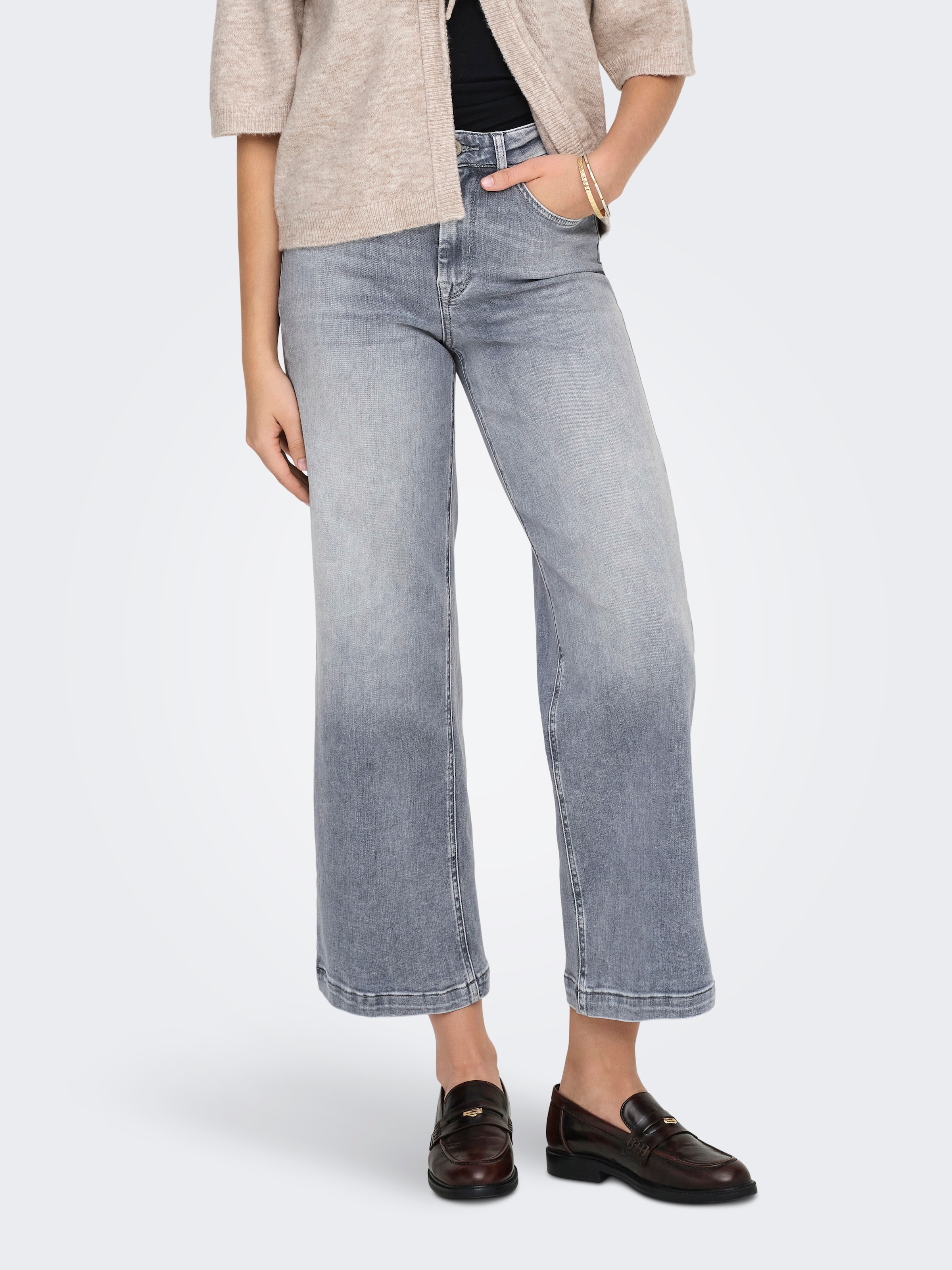 Image of ONLY High-waist-Jeans "ONLMADISON BLUSH HW CP WD DNM REA293NOOS" hohe Taille, weite Beinform, verkürzte Länge