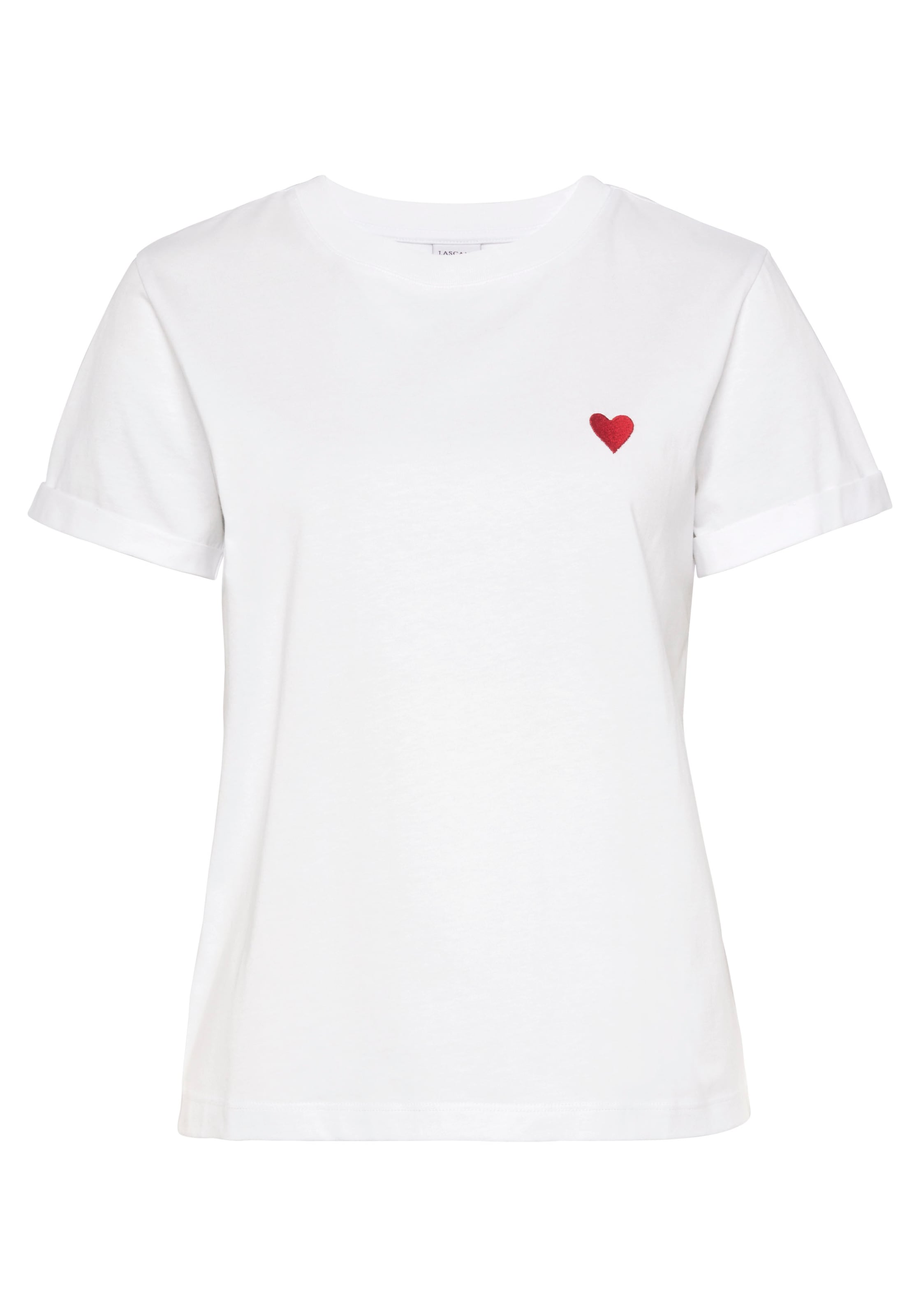 LASCANA T-Shirt, mit süsser Herz-Stickerei, Kurzarmshirt aus Baumwolle
