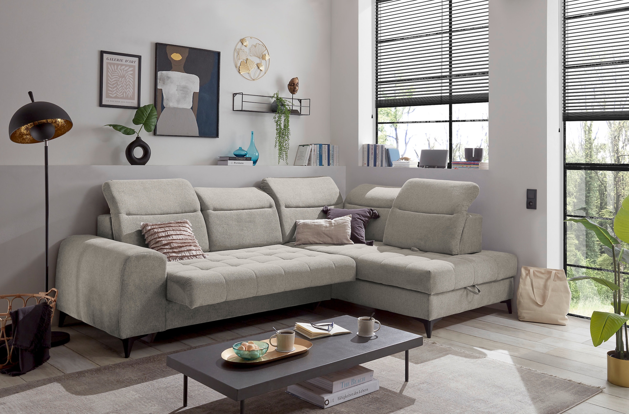 Image of ED EXCITING DESIGN Ecksofa "Rockdale L-Form mit Bettfunktion, Bettkasten" Kopfteilverstellung, Sitztiefenverstellung & USB-Port