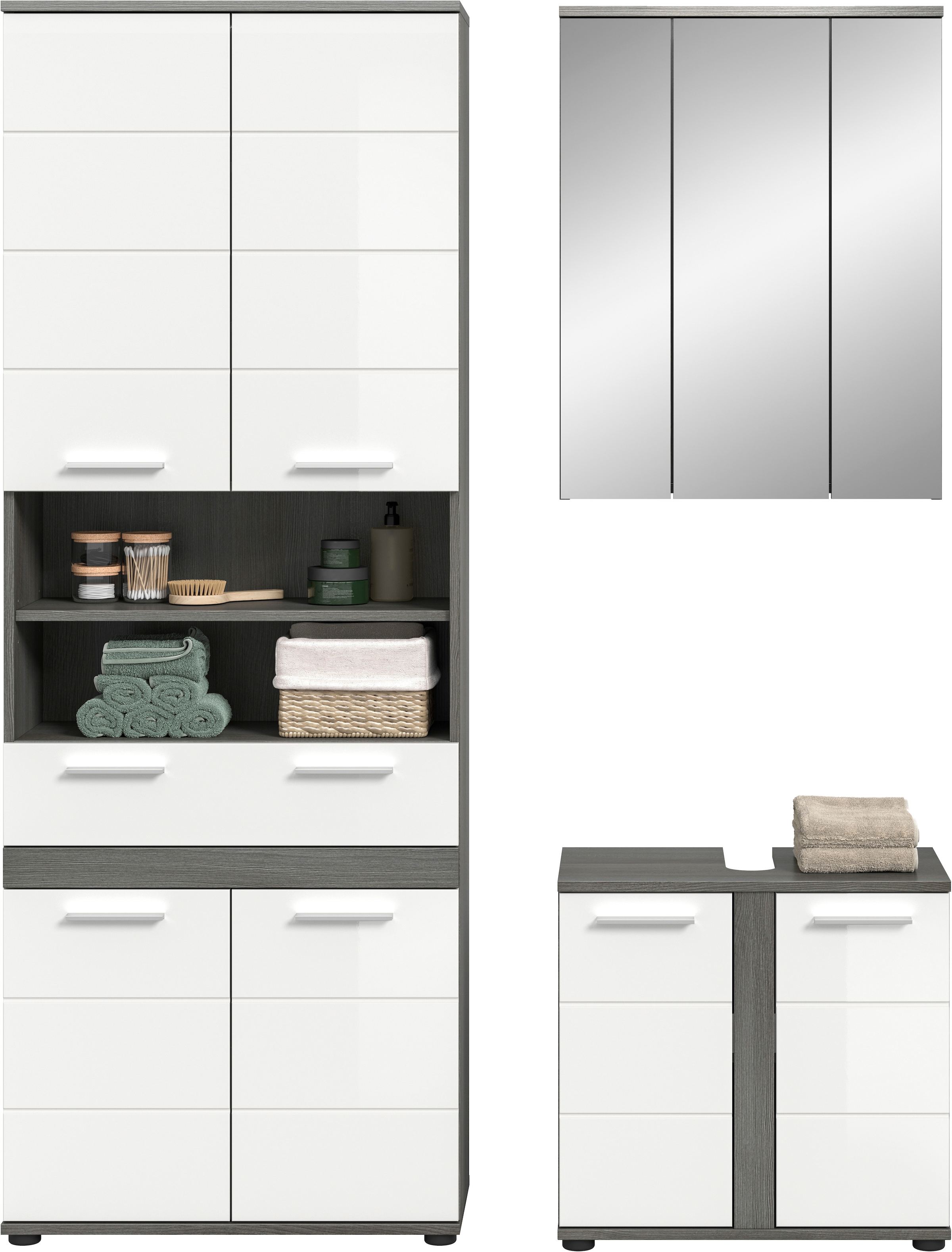 welltime Badmöbel-Set »LUCCA, 3-tlg. Badkombination, viel Stauraum, modernes Design« 3 Stk. tlg.