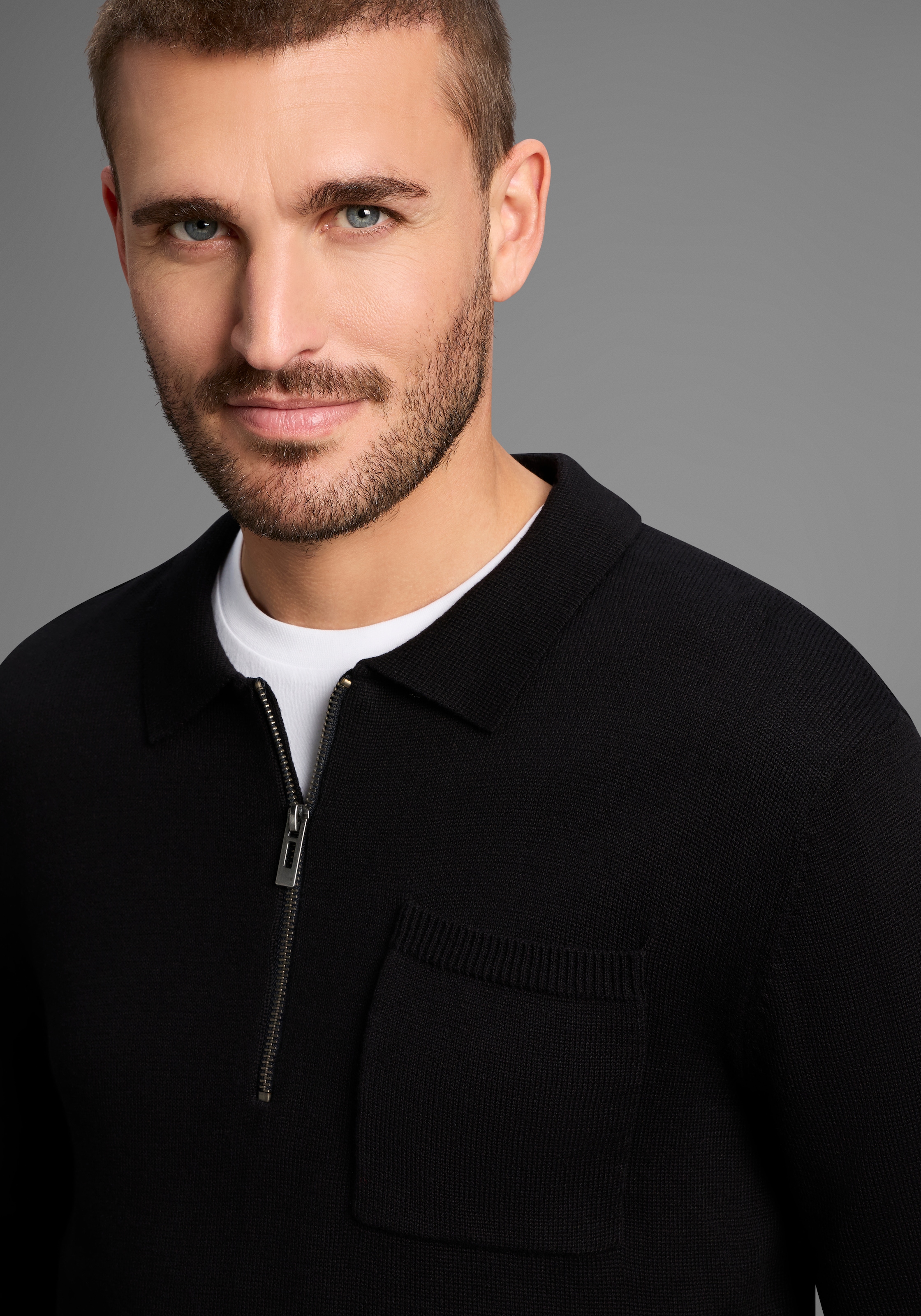 Bruno Banani Polokragenpullover, mit Reissverschluss und Brusttasche