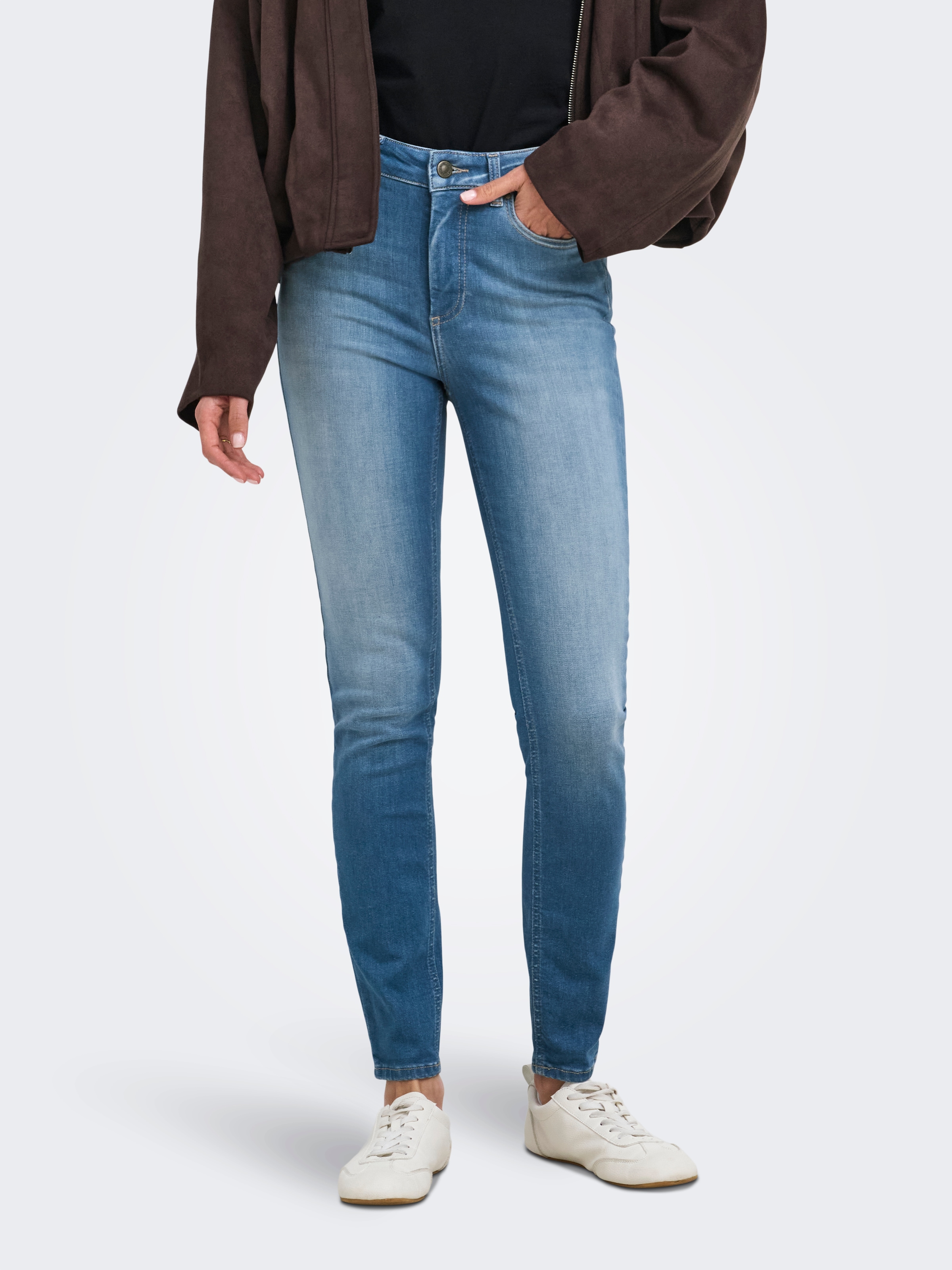 Image of ONLY Skinny-fit-Jeans "ONLBLUSH HW SKINNY ANK DNM" Baumwollmischung, skinny fit