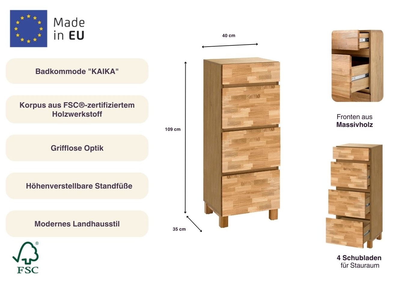 Home affaire Commode de salle de bain »Kaika« Breite 40 cm
