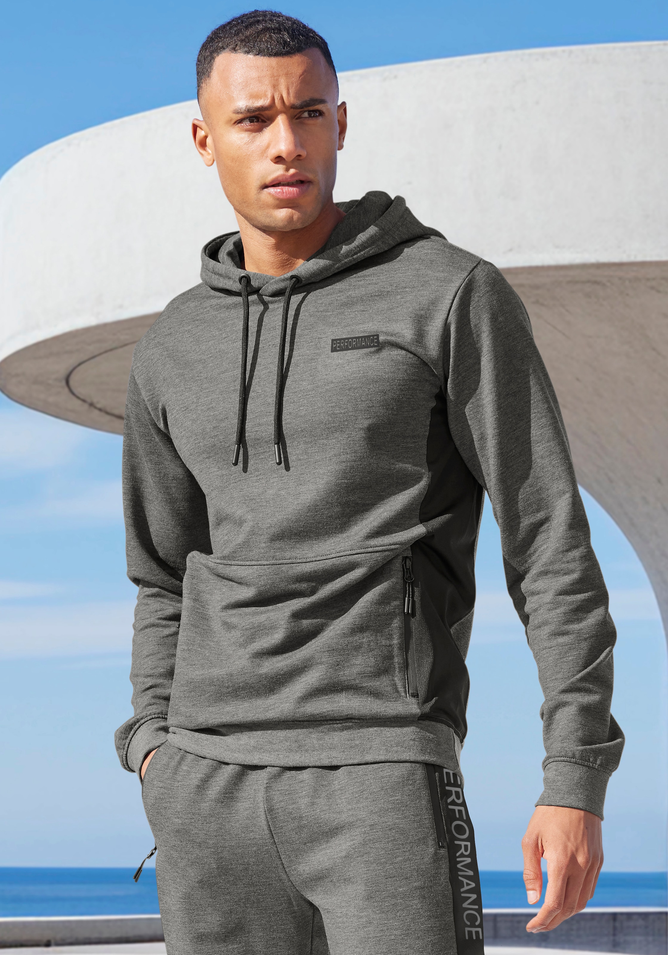 AUTHENTIC LE JOGGER Kapuzenpullover »- Sport-Hoodie«, melierte Optik, mit Reissverschlusstasche