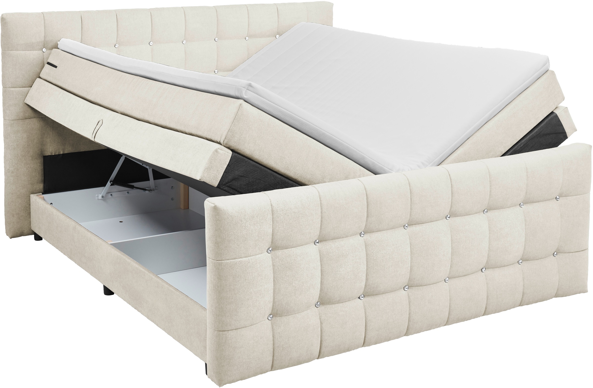 ED EXCITING DESIGN Boxspringbett »Loberie« mit Strasssteinen im Kopf- und Fussteil, inkl. Bettkasten