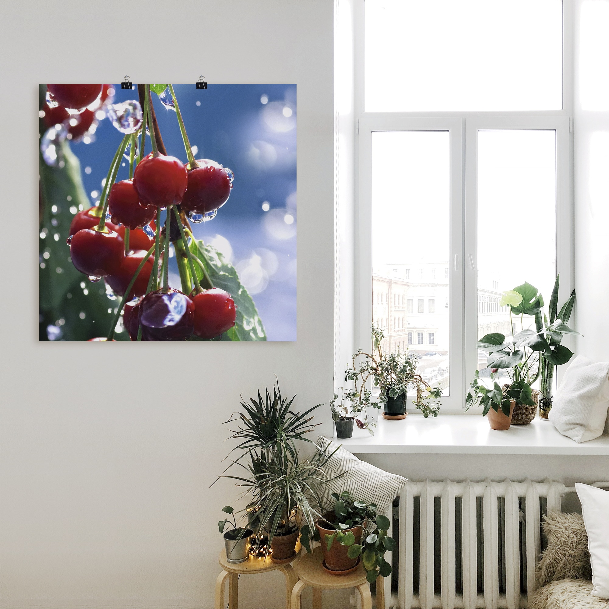 Artland Poster »Rote Kirschen im Sommerregen«, Lebensmittel, (1 St.), als Alubild, Leinwandbild, Wandaufkleber oder Poster in versch. Grössen