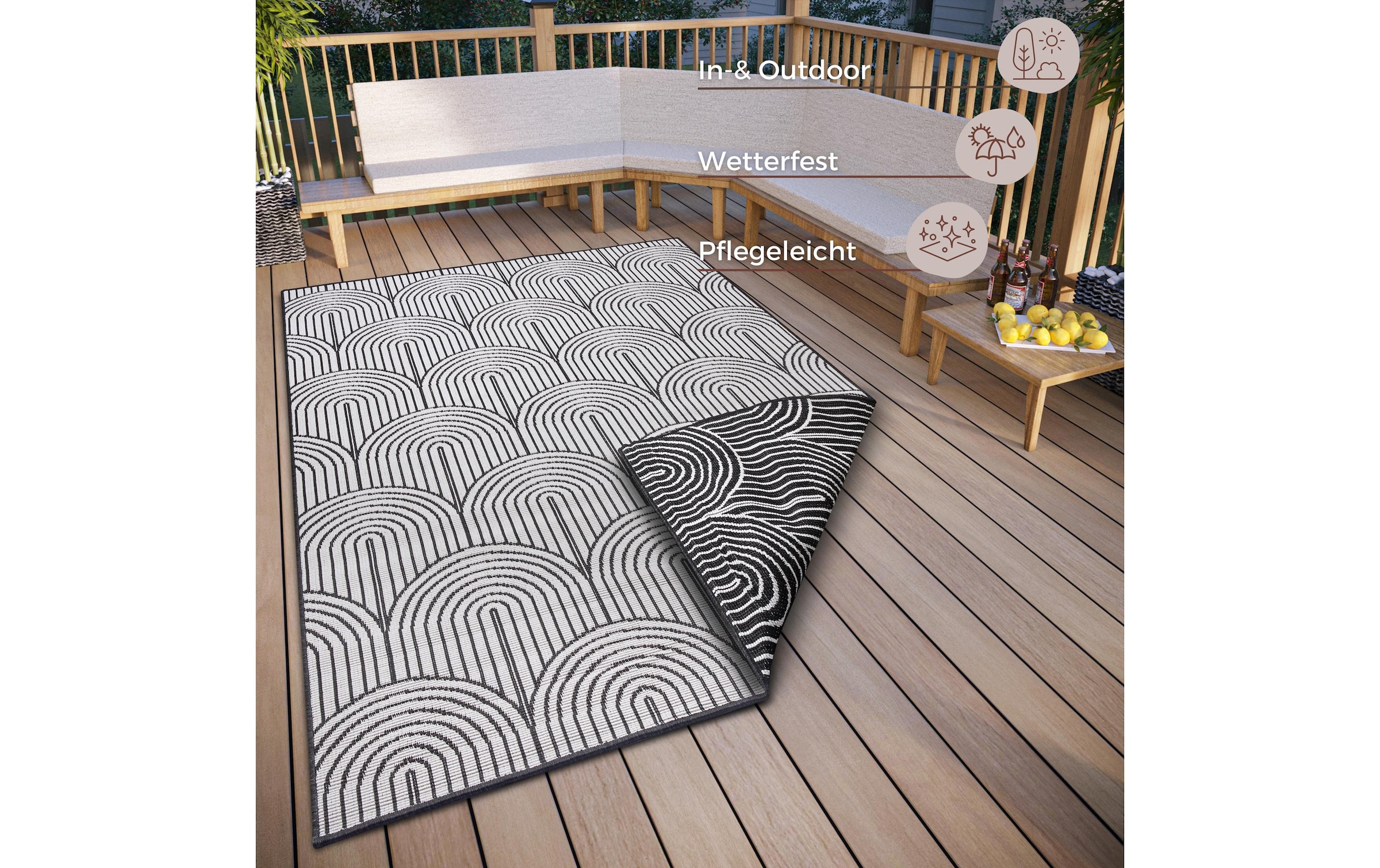 HANSE Home Teppich »Pangli, Wendeteppich« rechteckig 5 mm Höhe In-& Outdoor, Teppich, Wetterfest, Balkon, Garten, Wohnzimmer, Modern
