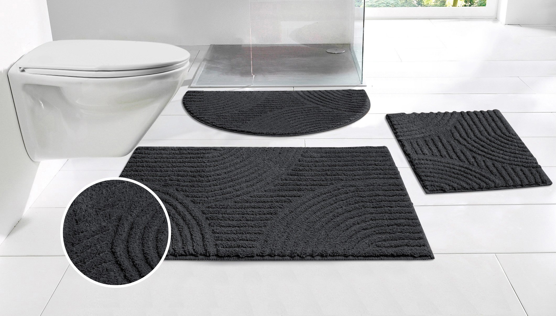Image of GOODproduct Badematte "Ognon, Scandi, Boho, modernes Muster" Höhe 15 mm rutschhemmend beschichtet fussbodenheizungsgeeignet schnell trocknend strapazierfähig Badteppich, Uni Farben, Hoch-Tief-Effekt