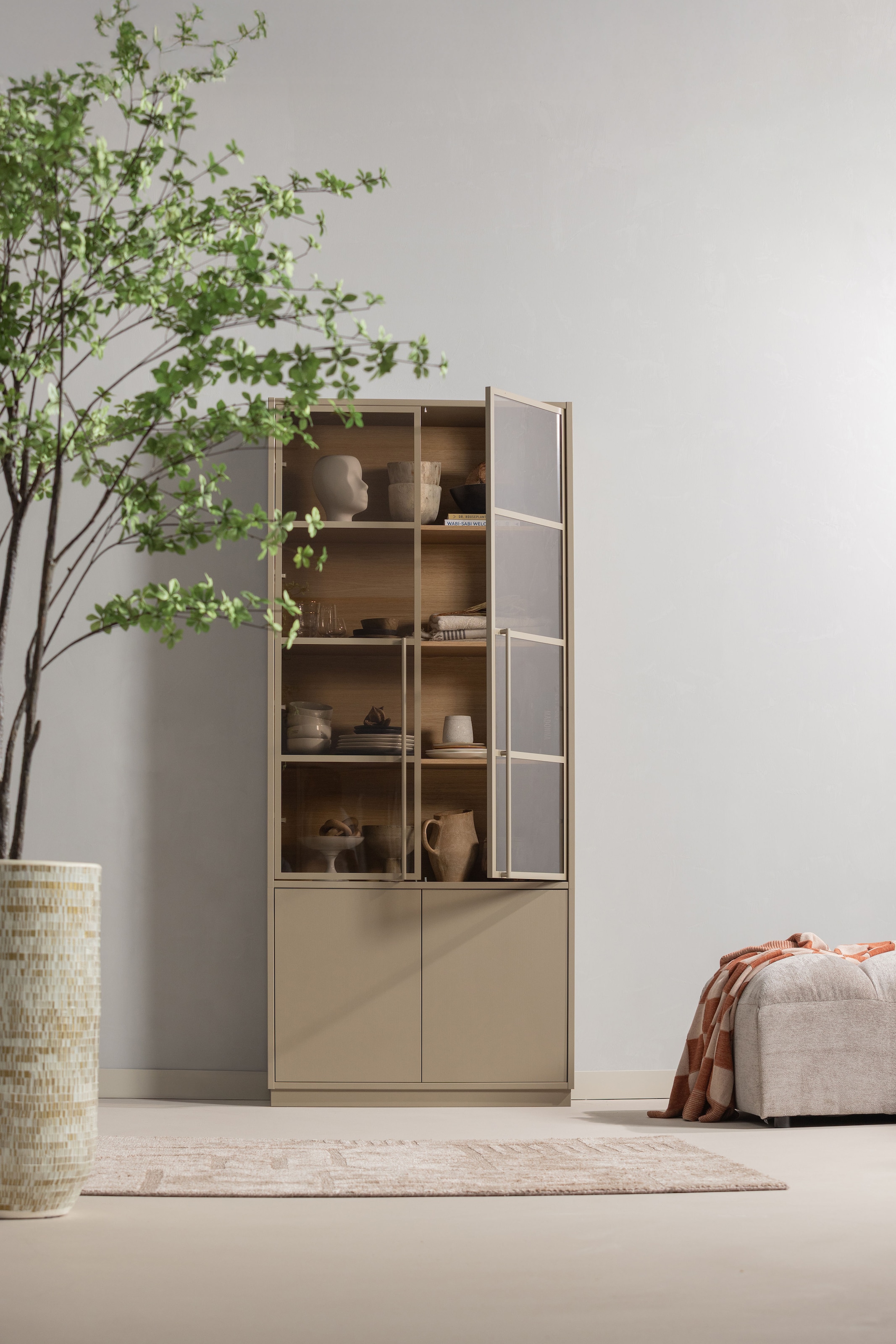 WOOOD Glasvitrine »Casa FSC® Mix Kiefernholz Glastüren mit Eichendekor 101x40x236 cm« Kratzfeste Melaminoberfläche, sichtbare Maserung, einfach zu montieren