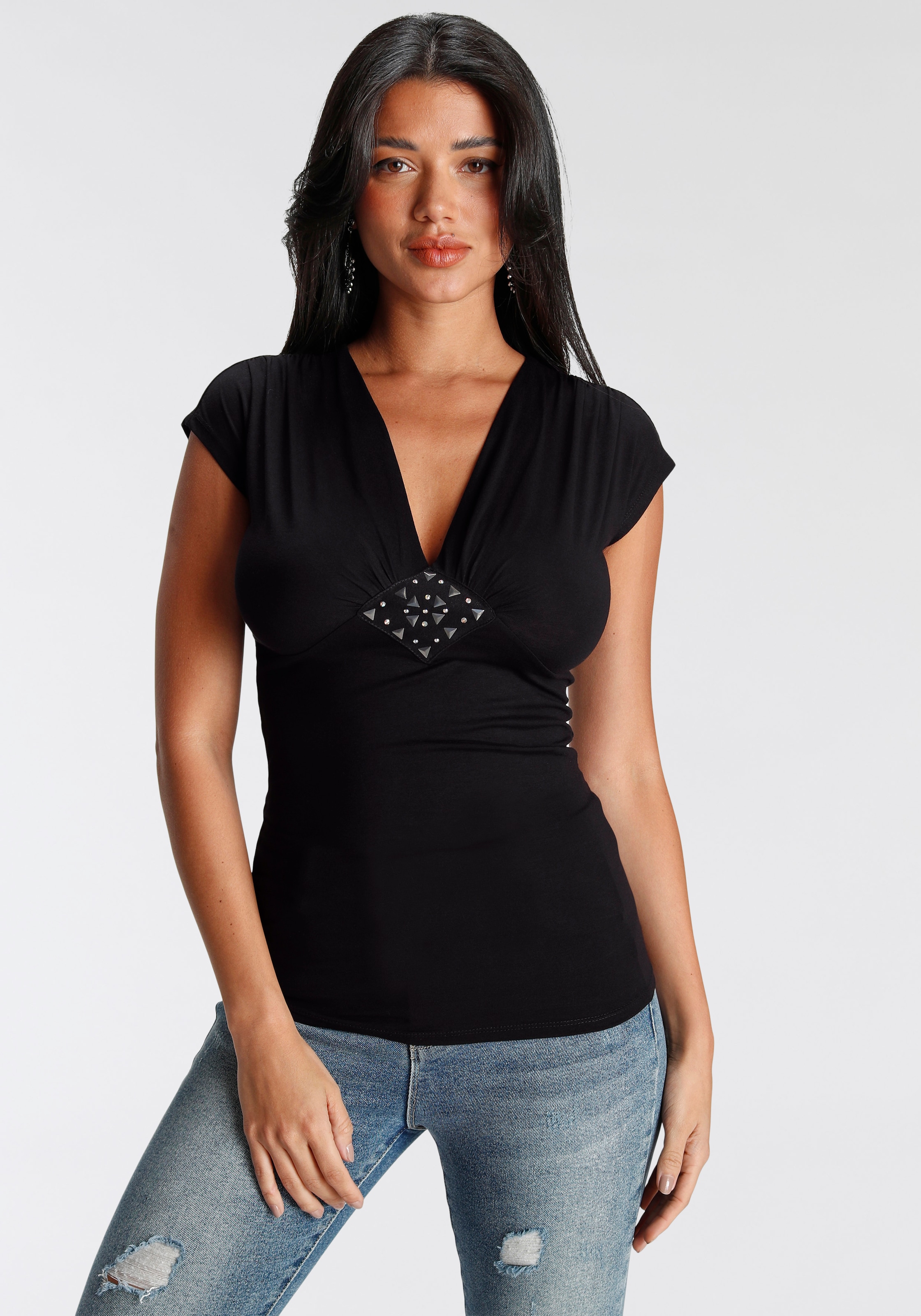 Image of Melrose T-Shirt sehr figurbetonter Schnitt, tiefer V-Ausschnitt