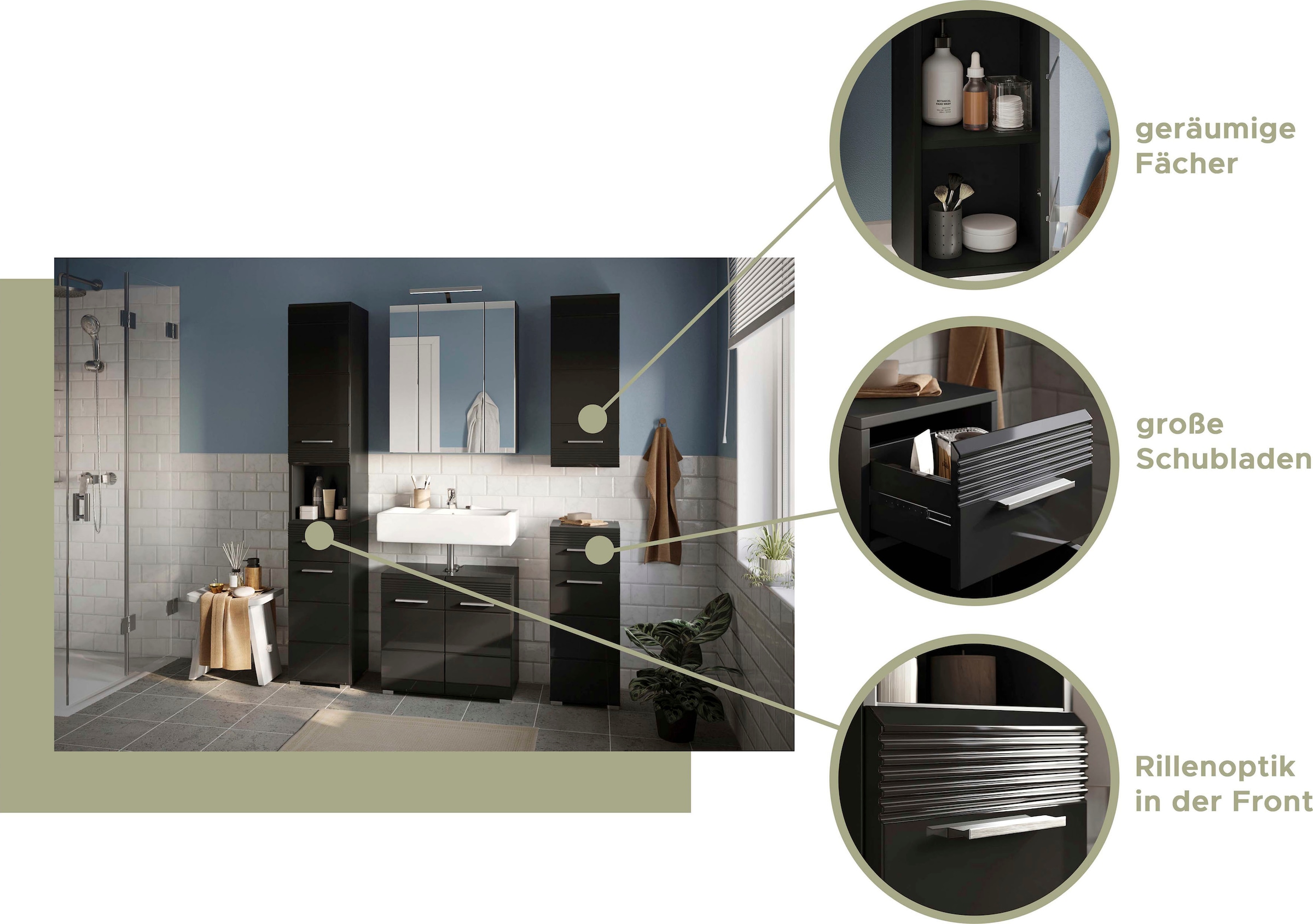 Home affaire Ensemble de meubles de salle de bain »Malmö, 2 teilig, inklusive LED Beleuchtung, bestehend aus:« 2 cuis tlg.