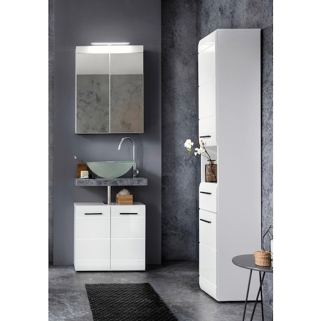 INOSIGN Badmöbel-Set »Sovana«, (Set, 3 St.), Spiegelschrank mit  LED-Beleuchtung, Hochschrank und Waschbeckenschrank Découvrir sur