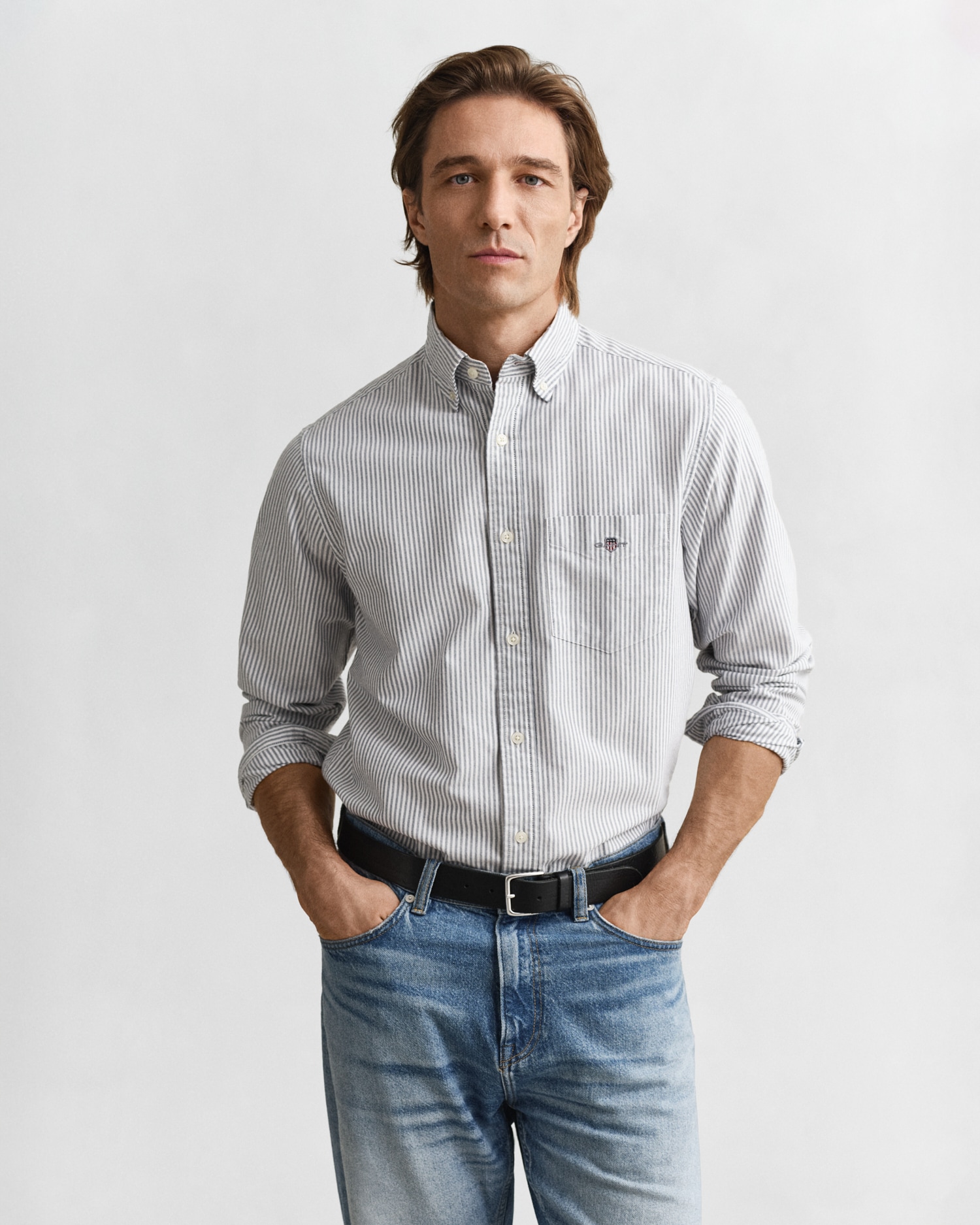 Image of Gant Langarmhemd "Regular Fit Oxford Hemd strukturiert langlebig dicker gestreift" mit dezenter Logostickerei