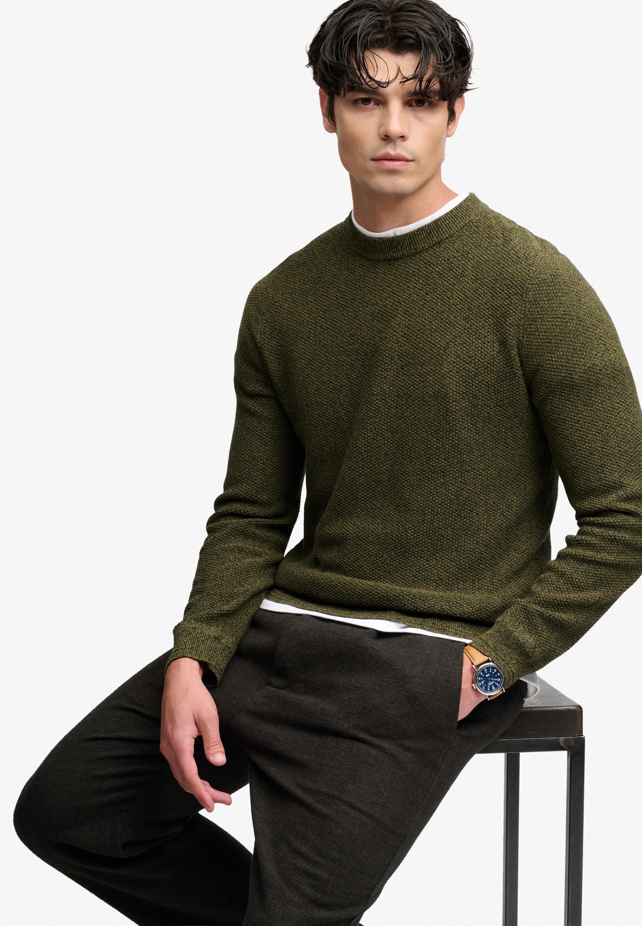 Superdry Pull à col rond »TEXTURE KNIT JUMPER« Baumwolle, regular fit