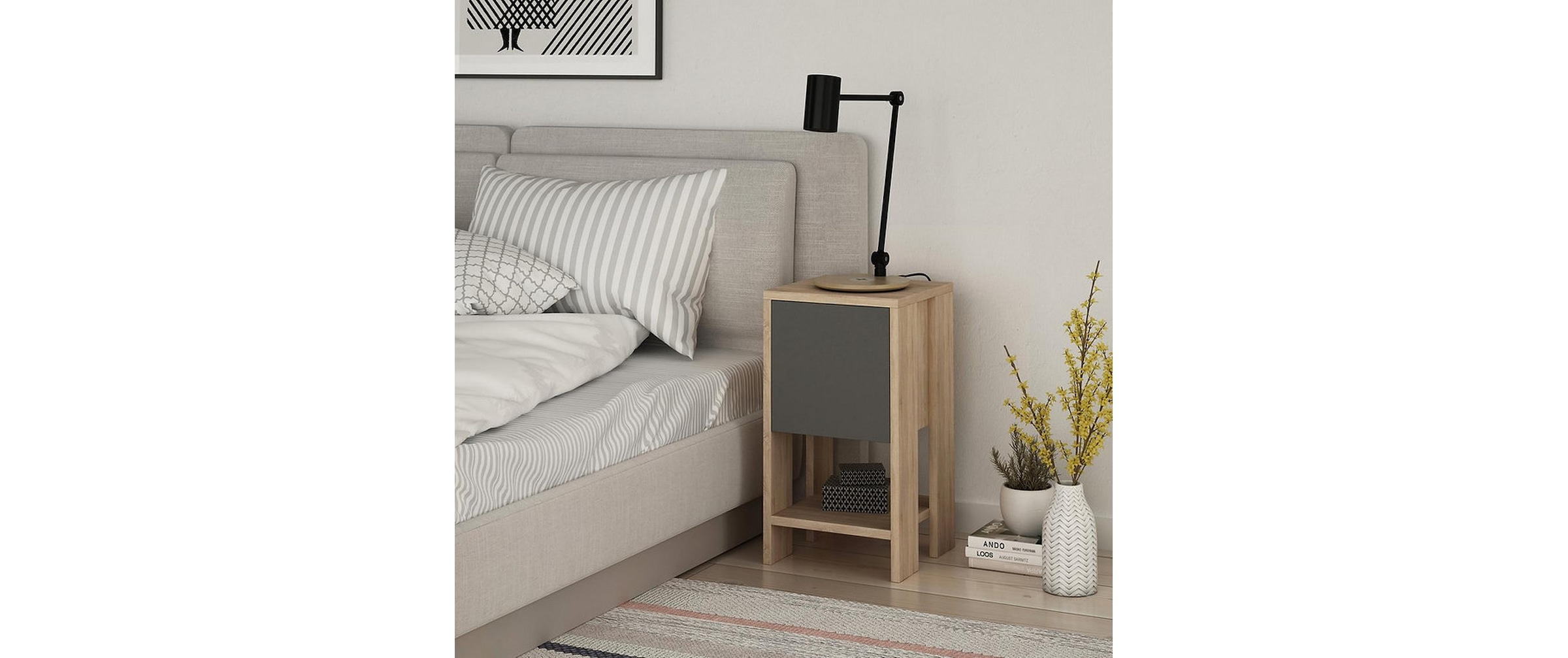 WOODY FASHION Nachttisch »Ema 30 x 55 x 30 cm, Anthrazit/Nature«