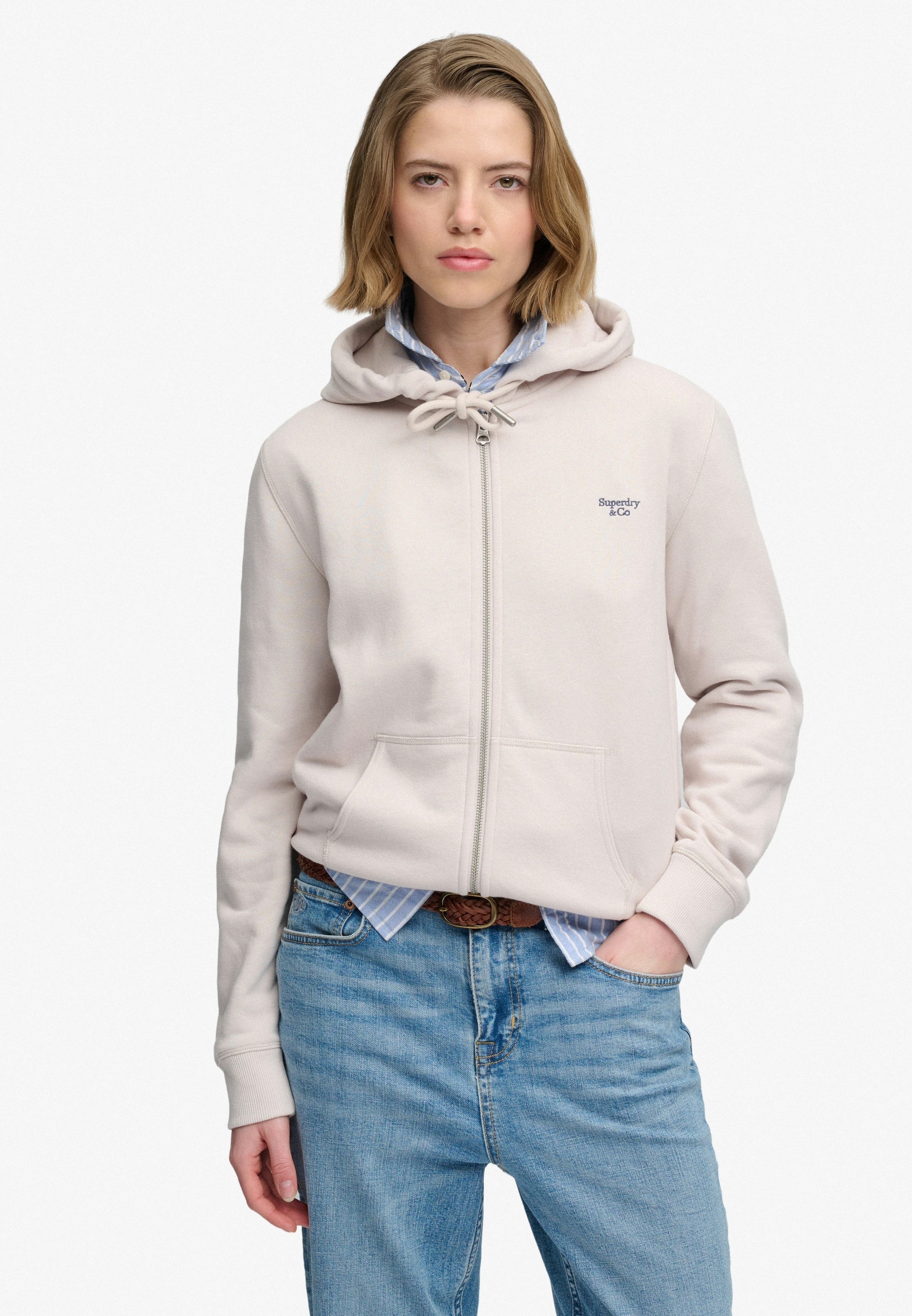 Image of Superdry Kapuzensweatjacke "SIGNATURE EMB ZIPHOOD" Baumwollmischung, relaxed fit