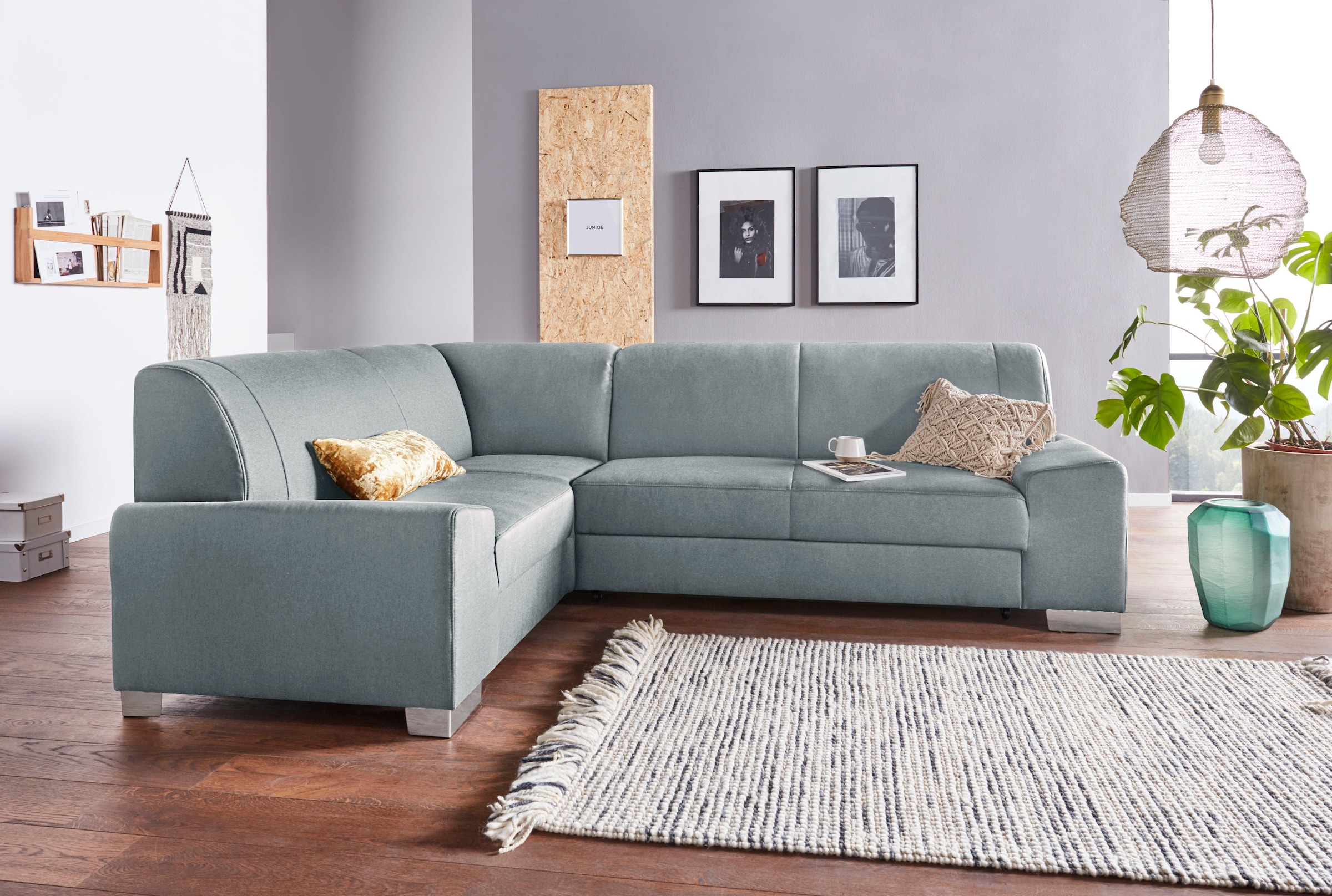 DOMO collection Ecksofa »Anzio in kubischer Formensprache, flache Armlehnen, L-Form« Wahlweise mit Bettfunktion und Federkern für hohen Sitzkomfort