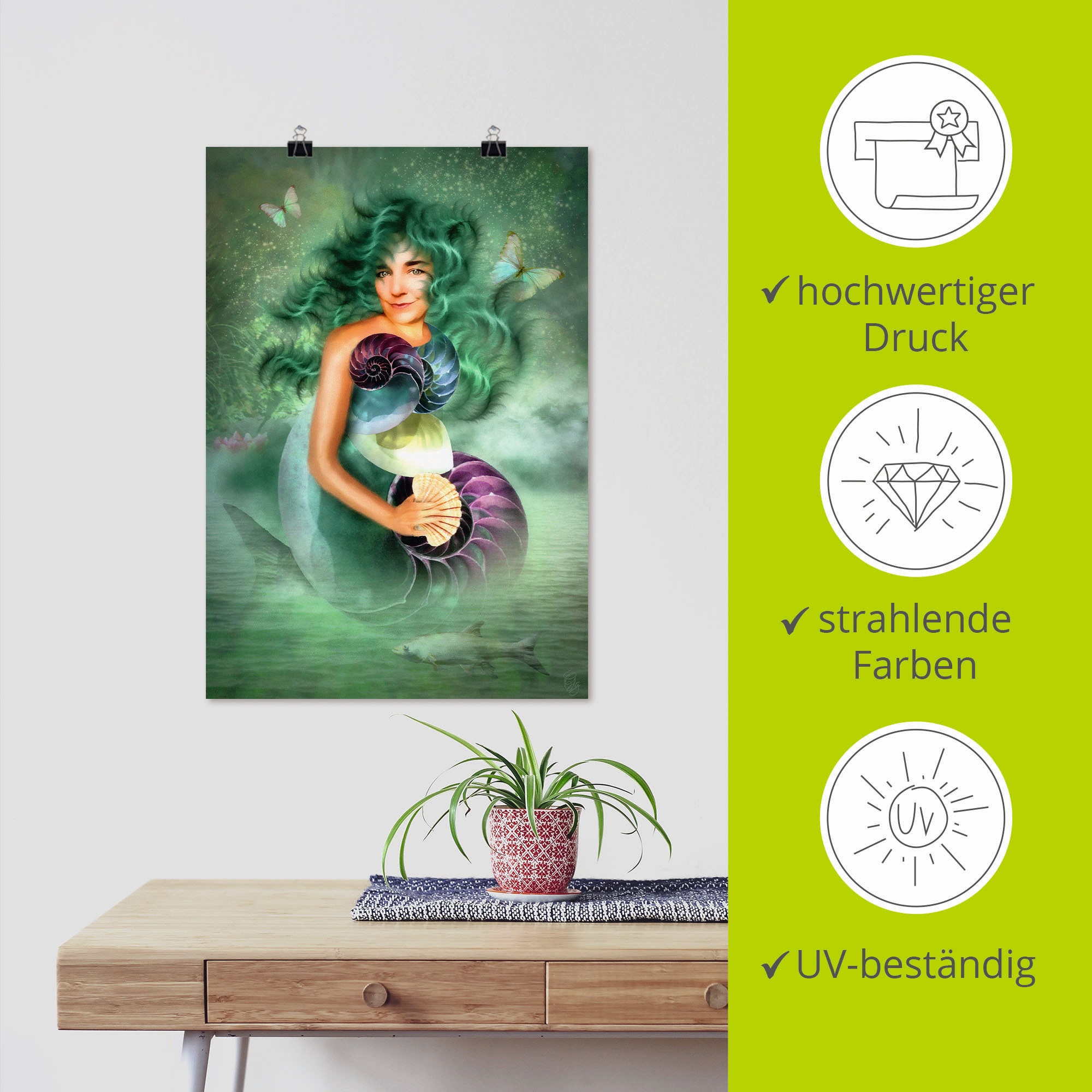 Artland Wandbild »Meerjungfrau Meike«, klassische Fantasie, (1 St.), als Alubild, Leinwandbild, Wandaufkleber oder Poster in versch. Grössen
