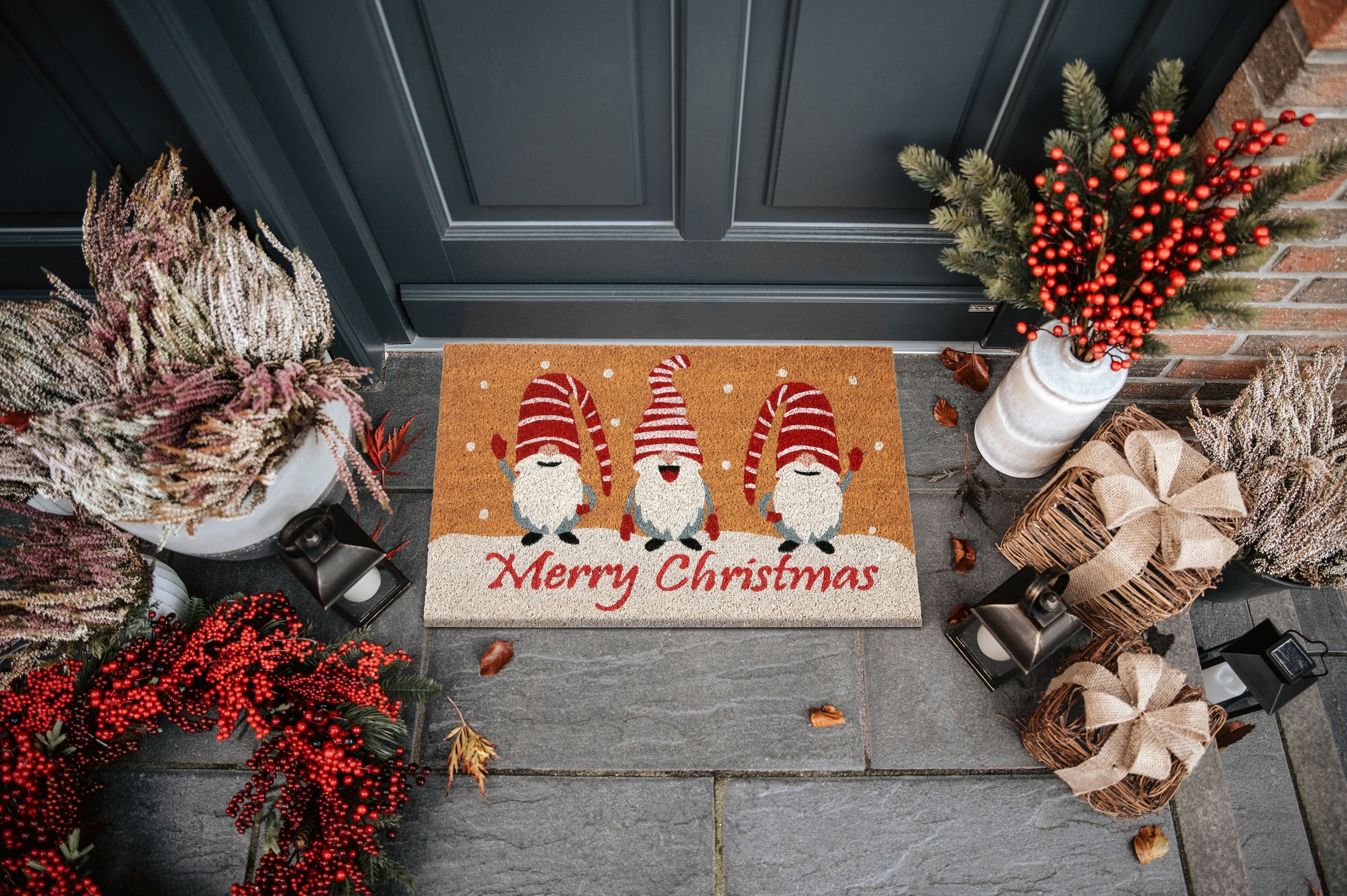 HANSE Home Fussmatte »Kokos Gnomes Merry Christmas, Türmatte«, rechteckig, 15 mm Höhe, Schmutzfangmatte, Rutschfest, Outdoor, Weihnachten, Kokosmatte, Zwerg