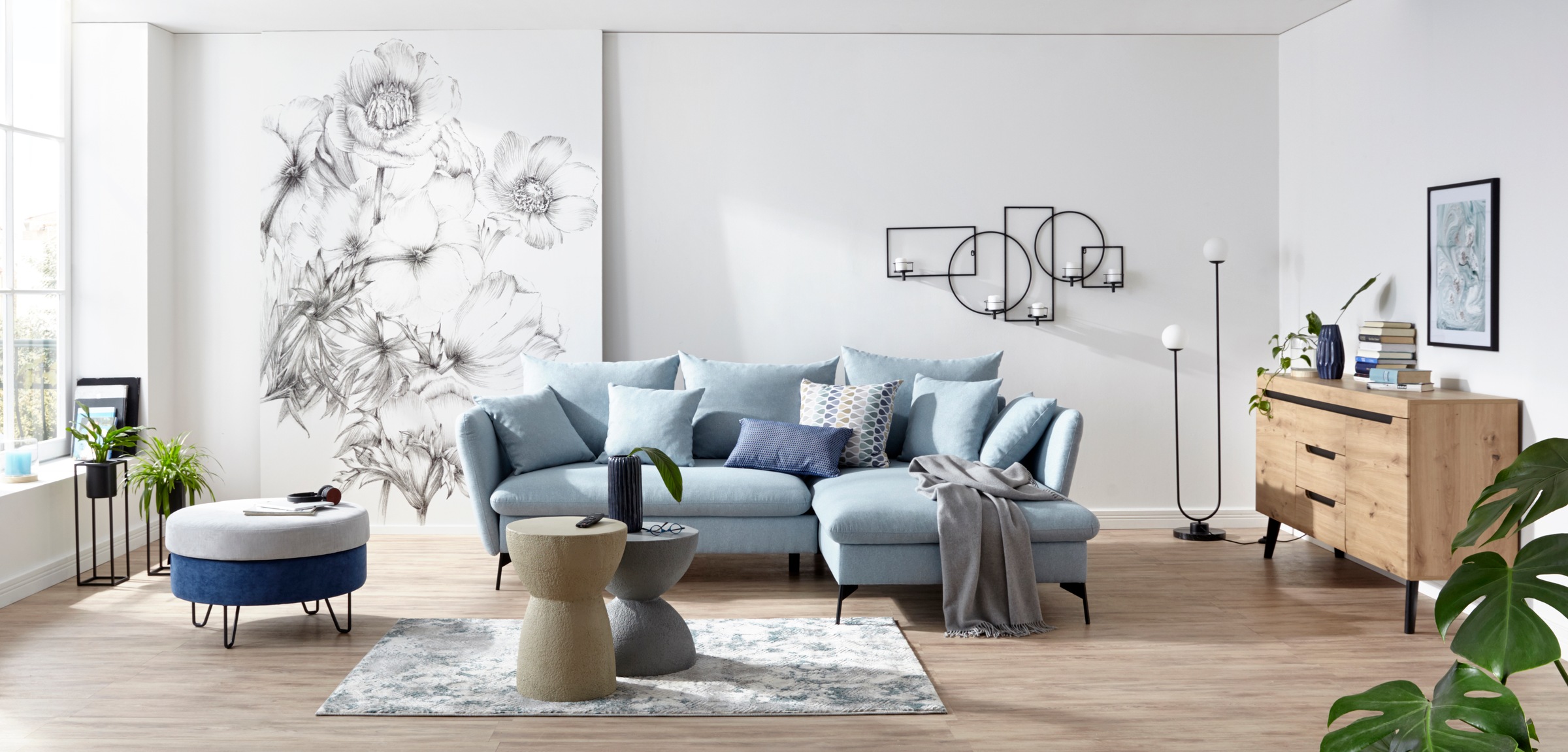 andas Ecksofa »LIVORNO,258 cm, L-Form,«, Schlaffunktion u. Bettkasten (139/224cm), Samt, Struktur, Webstoff