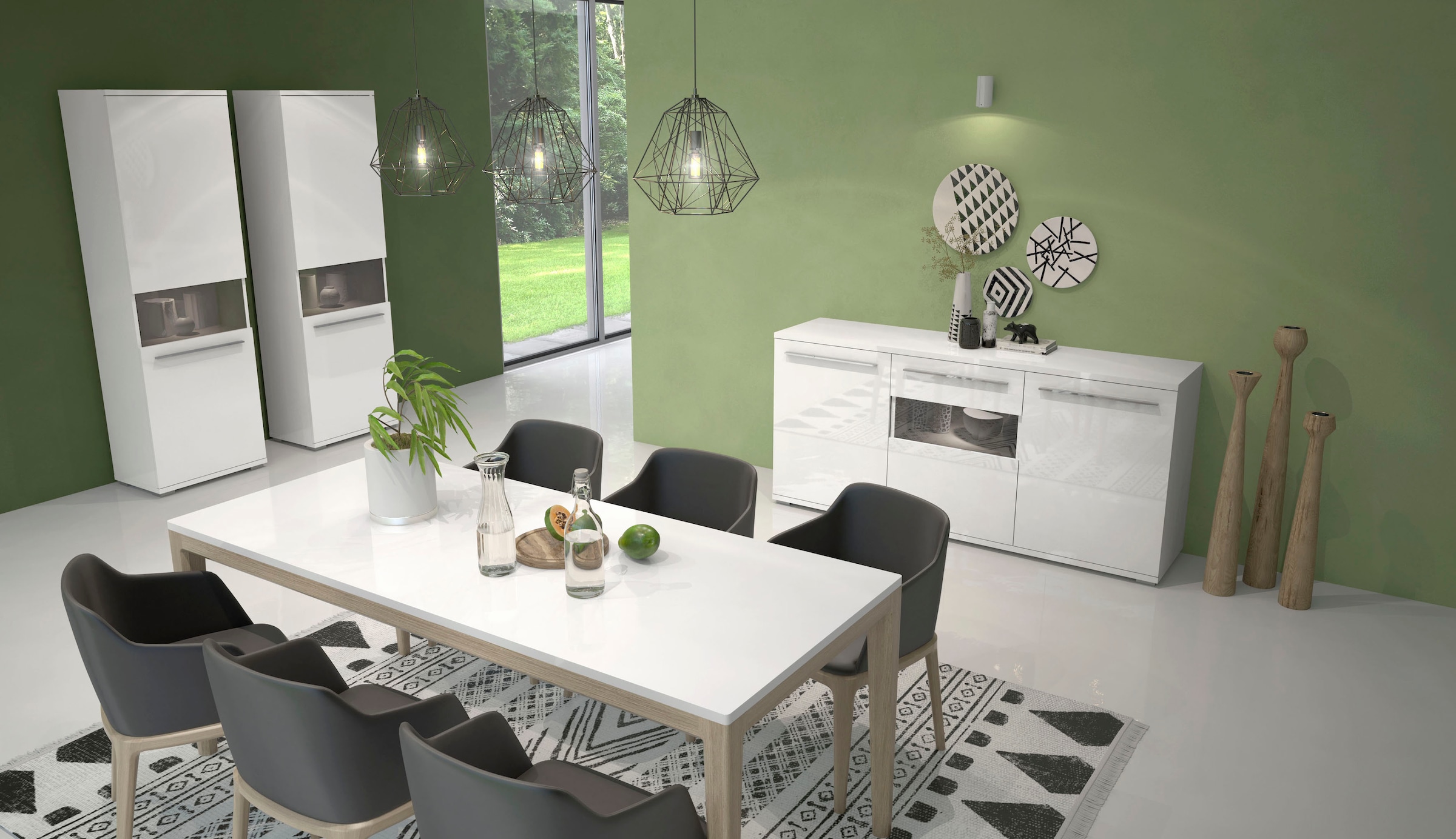Places of Style Vitrine »Piano«, (H/B/T): 193/60/40,2cm), UV lackiert, Soft-Close Funktion