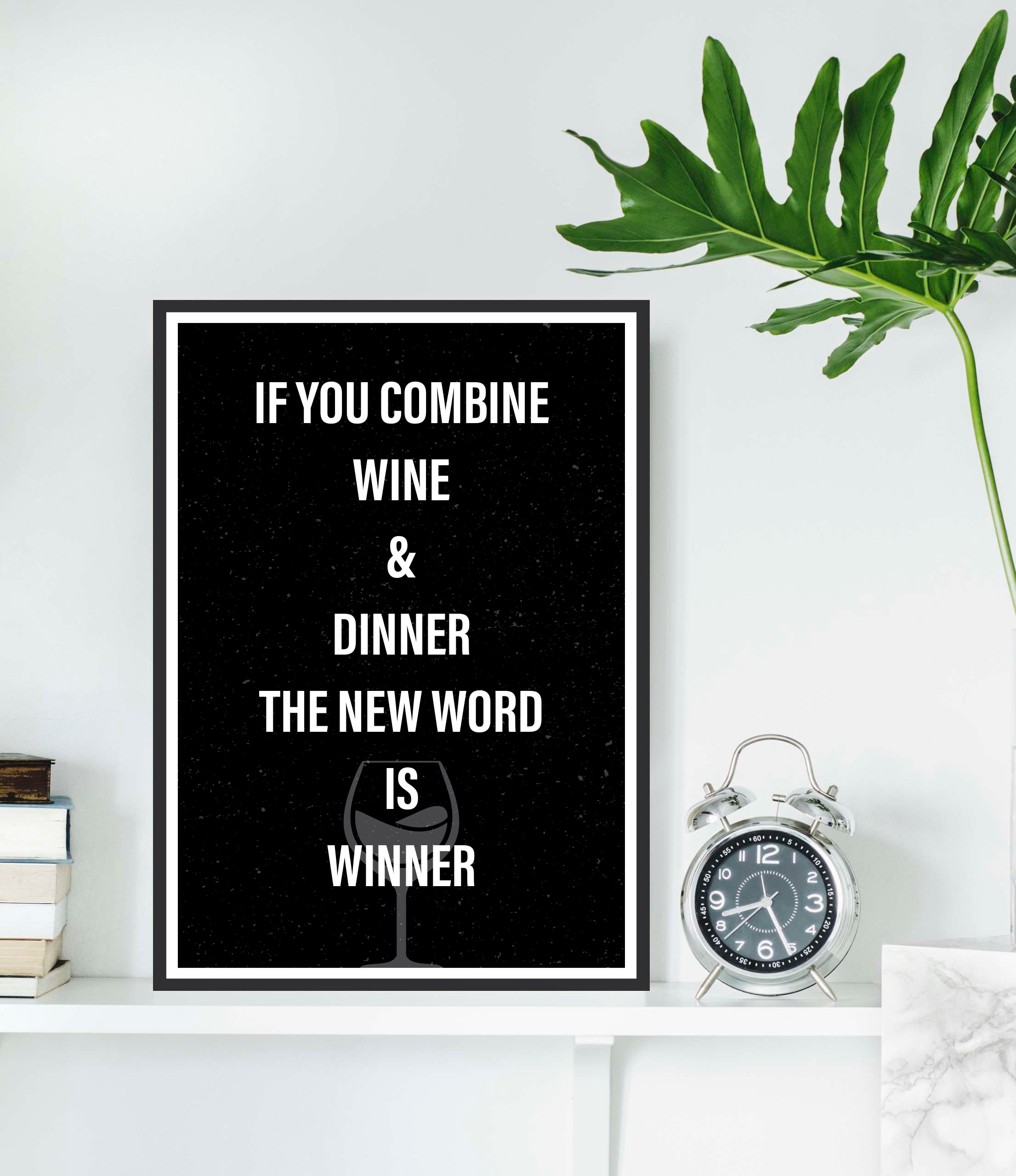Image of queence Metallbild "Winner Dinner" Getränke Schriftzug Schriftzüge Schwarz-Weiss Sprüche Sprüche & Texte Wein 1 Stk. tlg. Stahlschilder