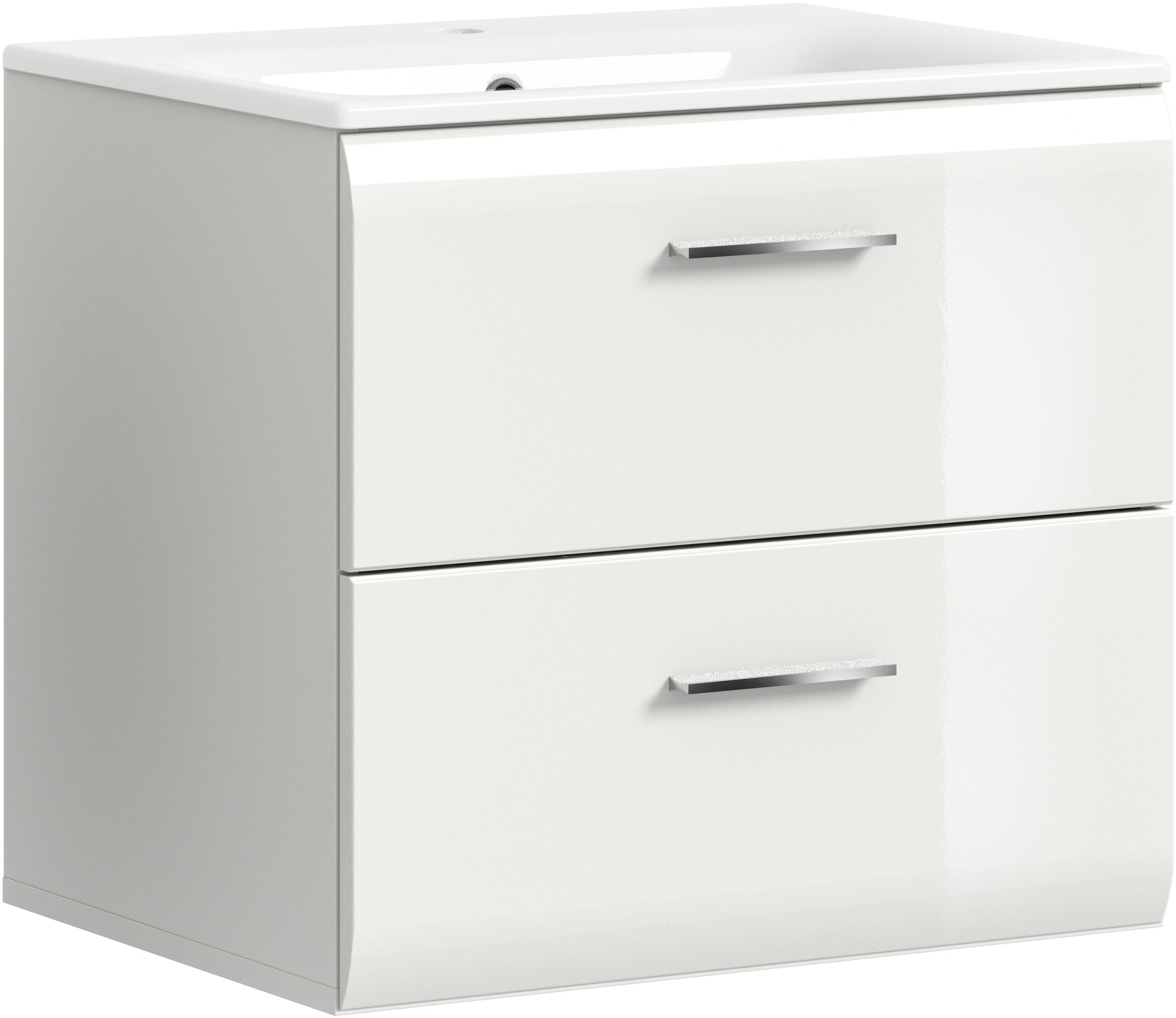 Image of welltime Waschbeckenunterschrank 2 Stk. tlg. Florenz, Waschtisch inkl. Waschbecken, Weiss Hochglanz Tiefzieh