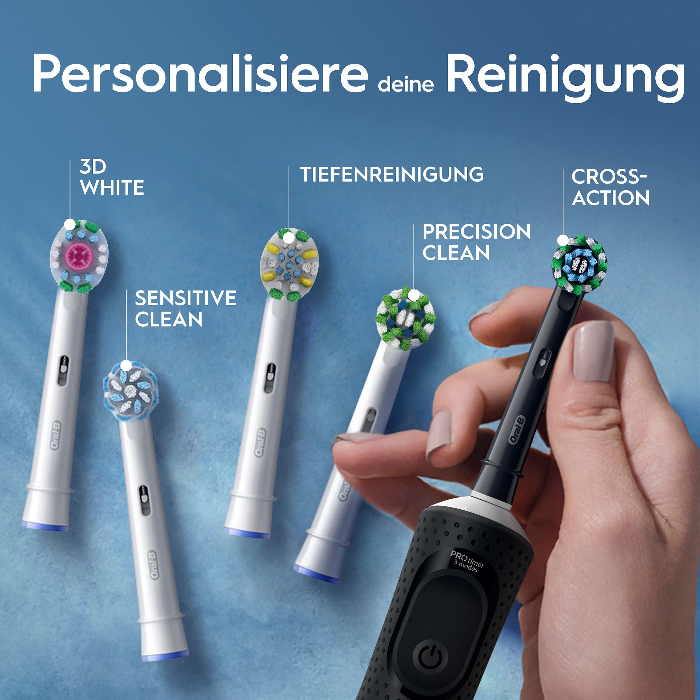 Oral-B Elektrische Zahnbürste »Oral-B Vitality Pro« 2 Stk. Aufsteckbürsten 3 Putzmodi für Zahnpflege, Designed by Braun, schwarz/lila