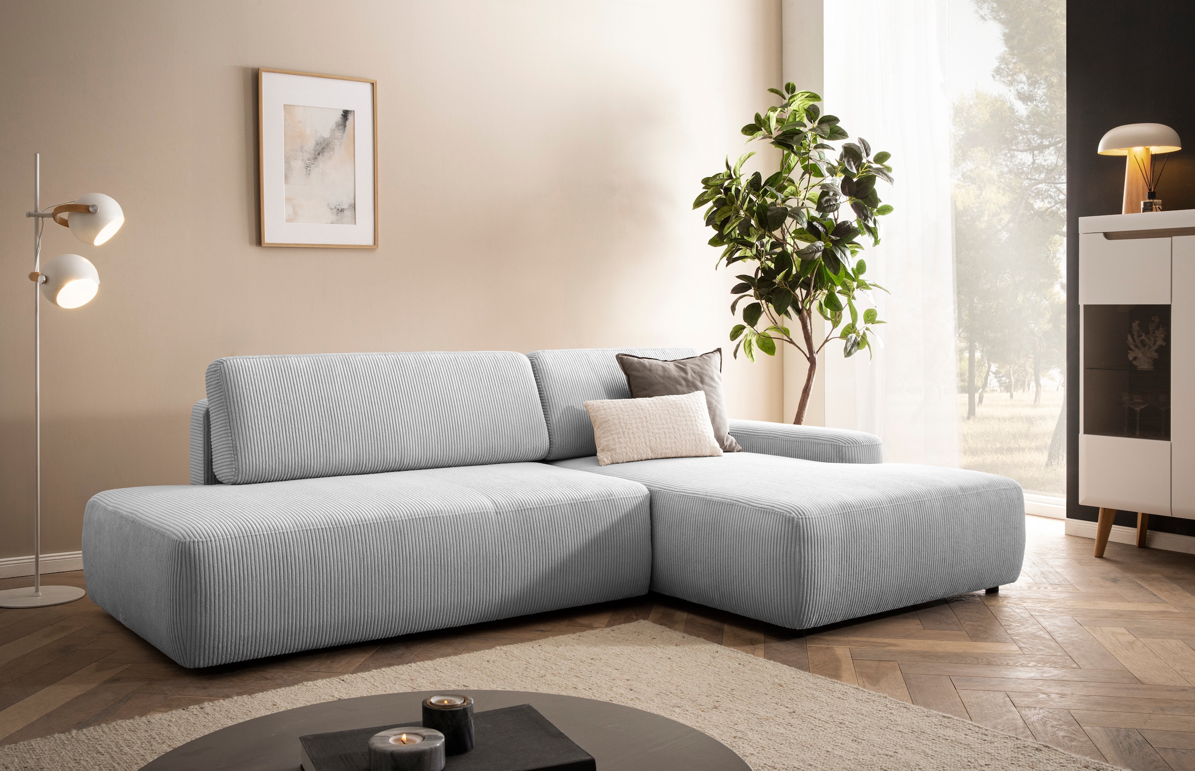 Image of Home affaire Ecksofa "TORGE, Schlafsofa Cord, Samtvelours u. Strukur fein, Couch in L-Form" Schlaffunktion und Bettkasten, Liegefläche: 210x125 cm, neues Design