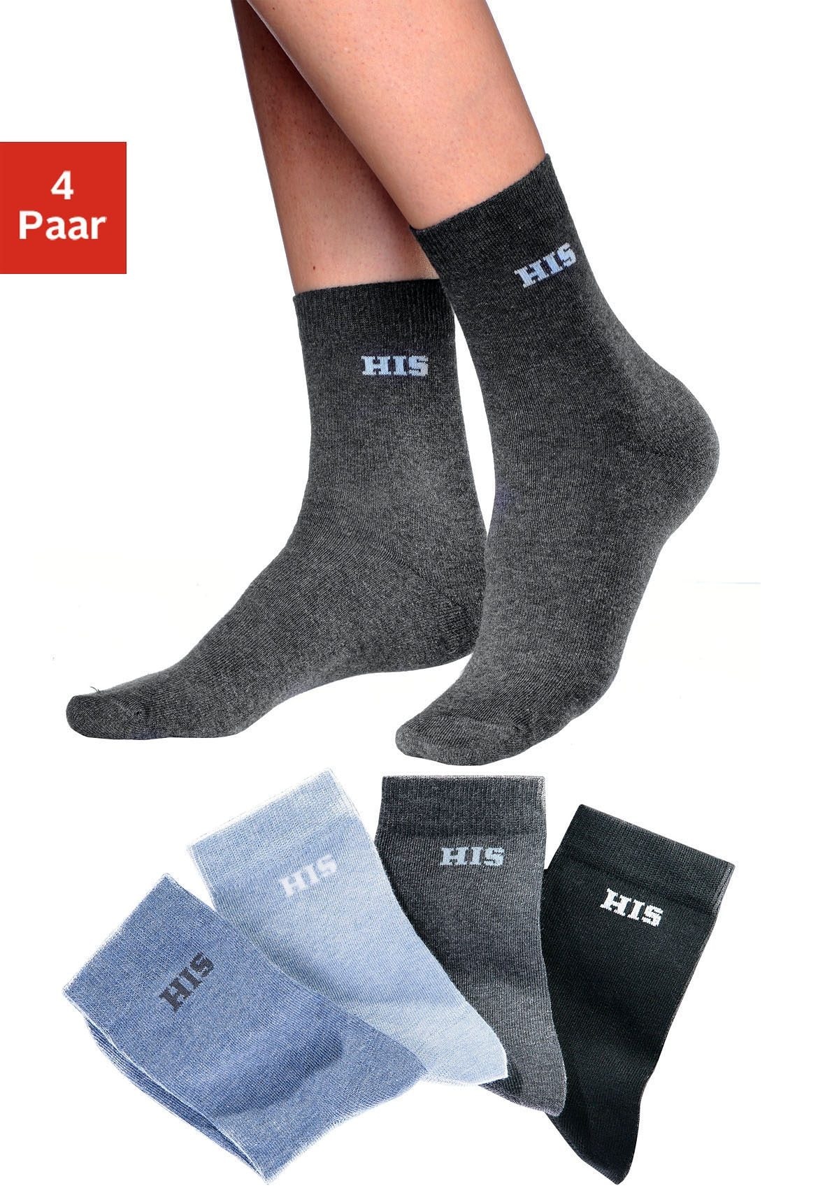 Image of H.I.S Basicsocken Packung, 4 Stk. tlg. mit eingestricktem Markenlogo
