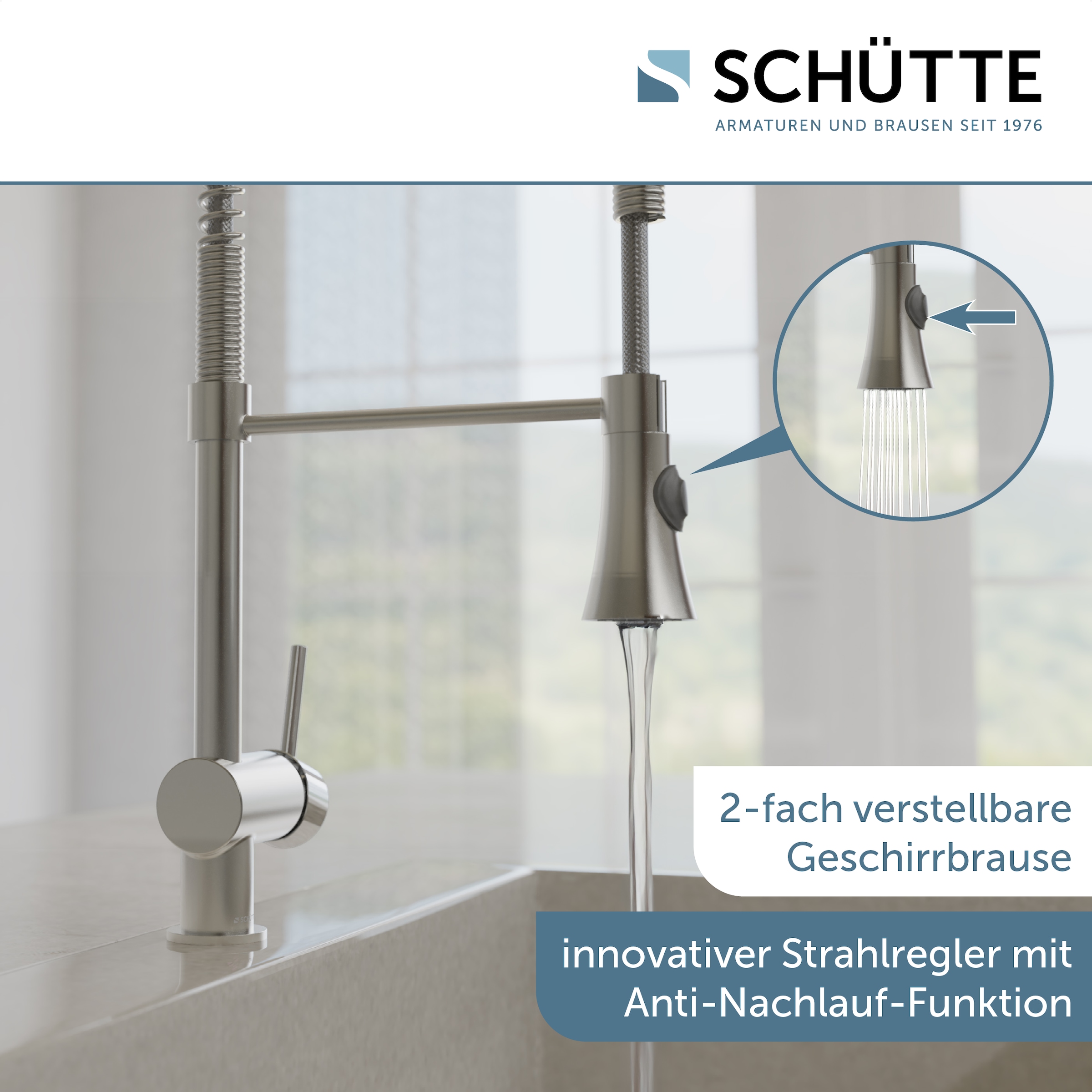 Schütte Robinet d'évier »Cornwall« robinet basse pression, acier inoxydable, Cold-Start, douchette 2 jets, pivotant
