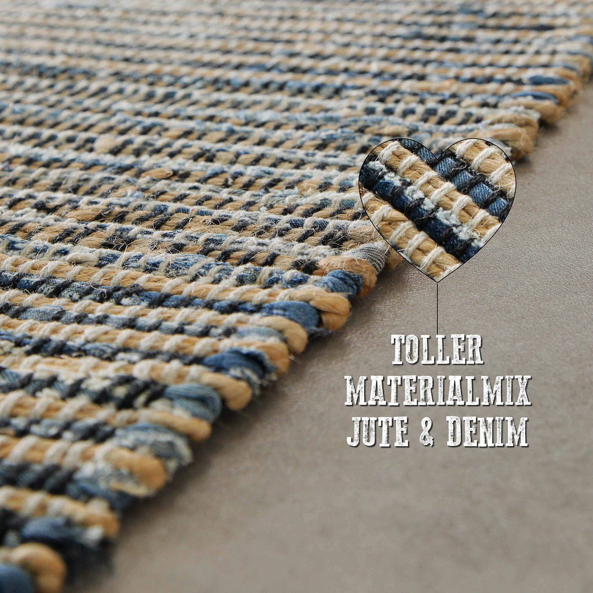 Wecon home Teppich »Denim Feels« rechteckig 6 mm Höhe handgewebt, robust, pflegeleicht, skandi, Natur, Jute, Wohnzimmer