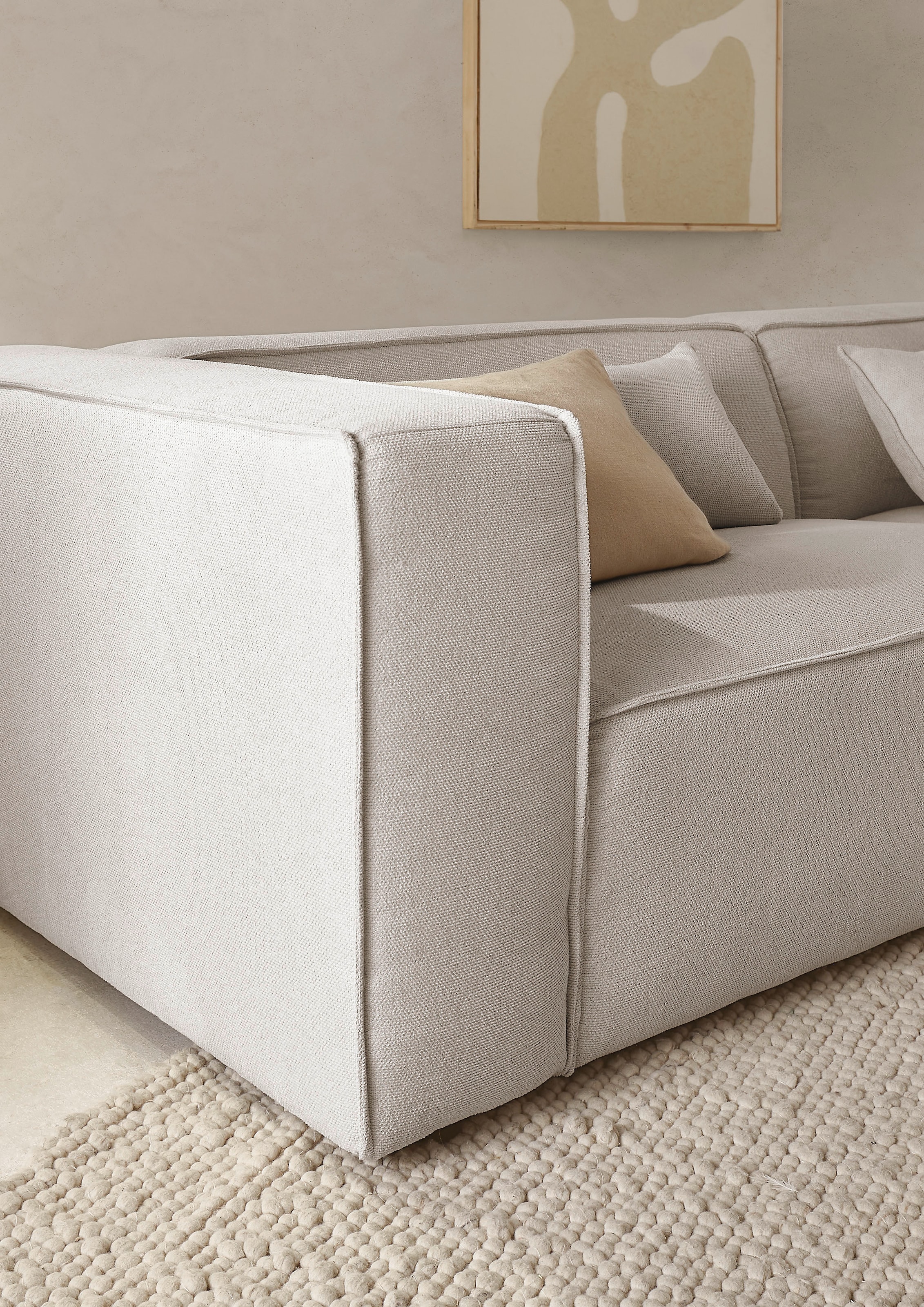 LeGer Home by Lena Gercke Ecksofa »PIARA mit Kedernaht, Cord, Leinenoptik o. Strukturstoff, Couch, L-Form«, wahlweise Ottomane rechts/links, schwarze Füsse, bequemer Sitzkomfort