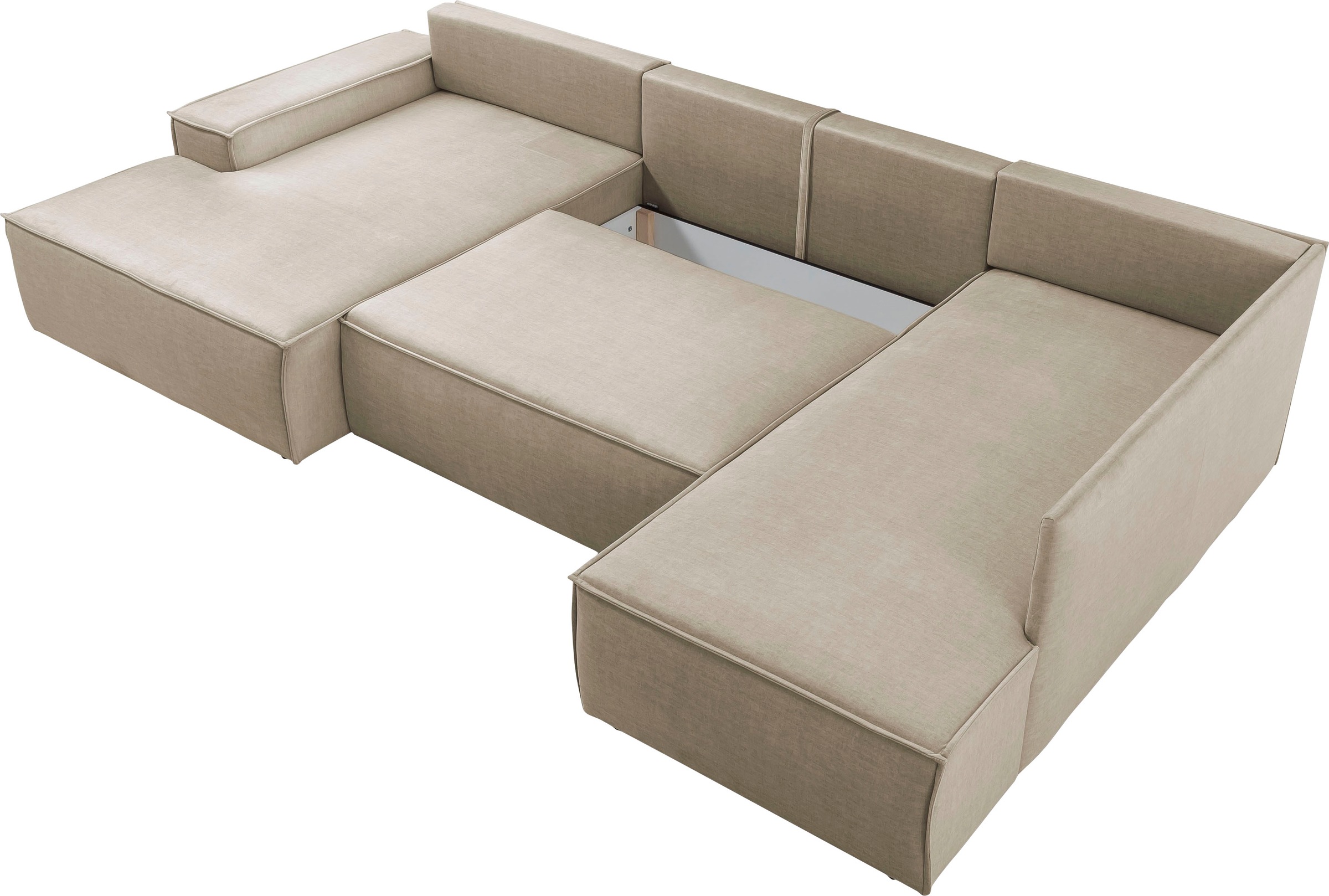 Home affaire Wohnlandschaft »SHERWOOD 329 cm, U-Form, Schlafsofa,«, Schlaffunktion m. Bettkasten (194x139 cm), Cord, Vintage, Samtvelours