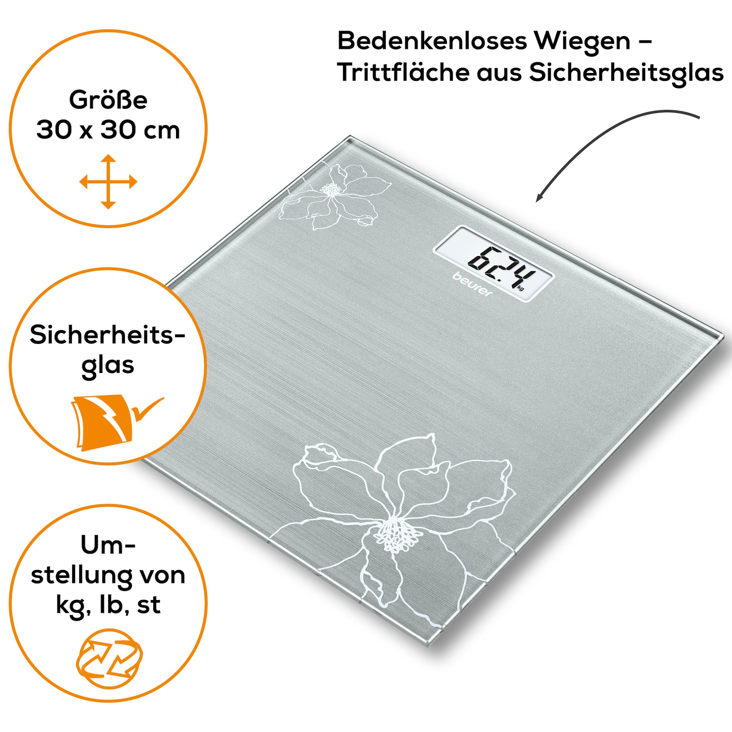 BEURER Pèse-personne »GS 10 besonders flach mit nur 1,9 cm, Tragkraft bis 180 kg« Wiegefläche aus Sicherheitsglas, mit Einschaltautomatik