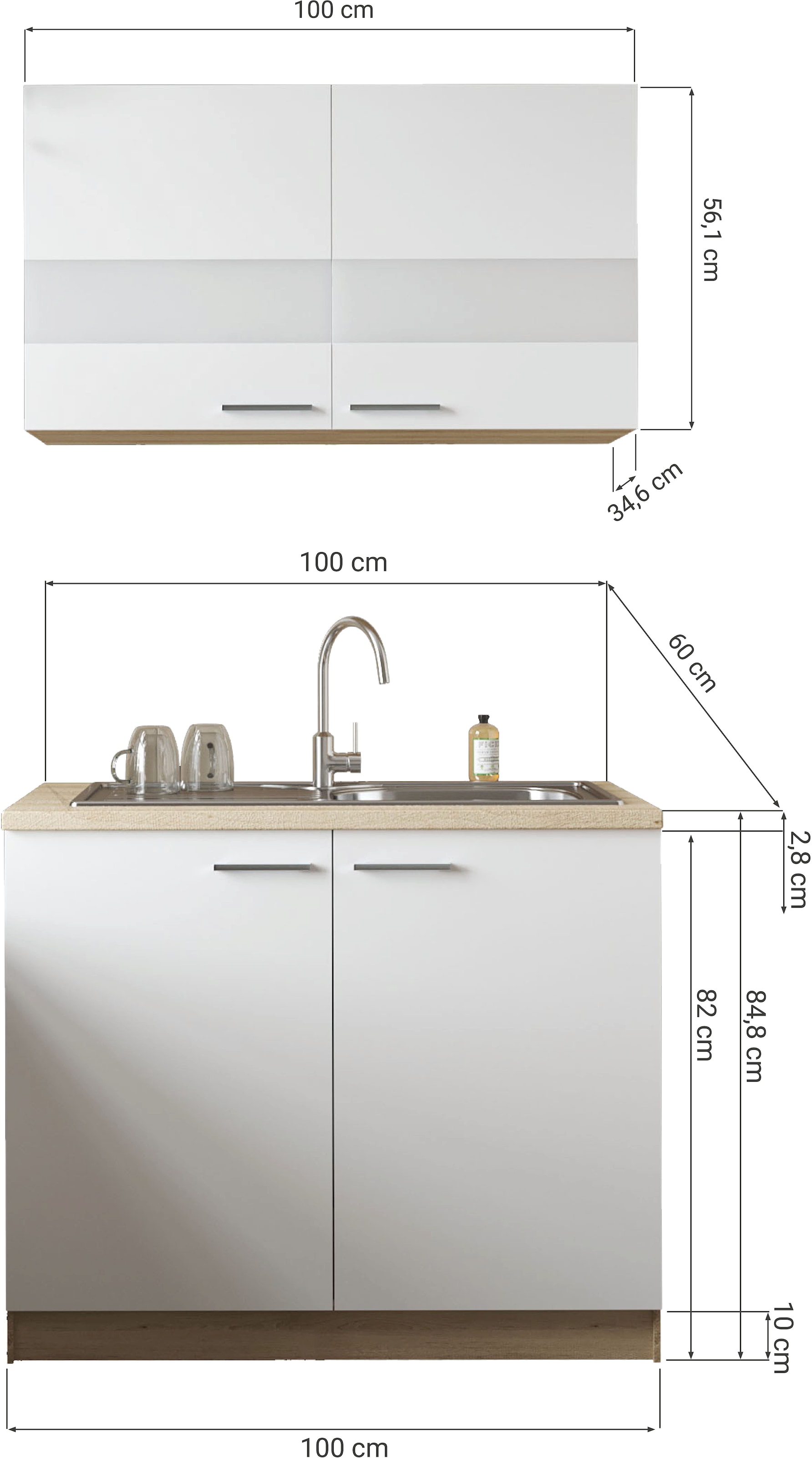 RESPEKTA Pantryküche »Merle« Breite 100 cm, mit Soft-Close Funktion, Edelstahlspüle BALTIMORE