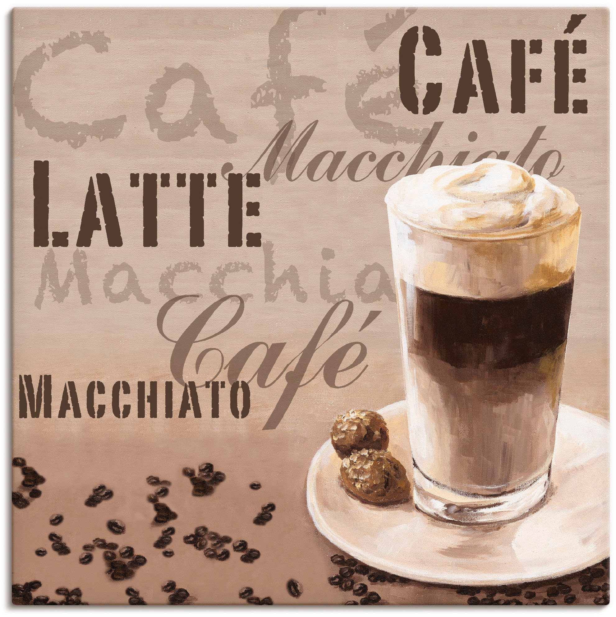 Image of Artland Leinwandbild "Kaffee - Latte Macchiato" Getränke 1 Stk. tlg. auf Holzrahmen gespannt