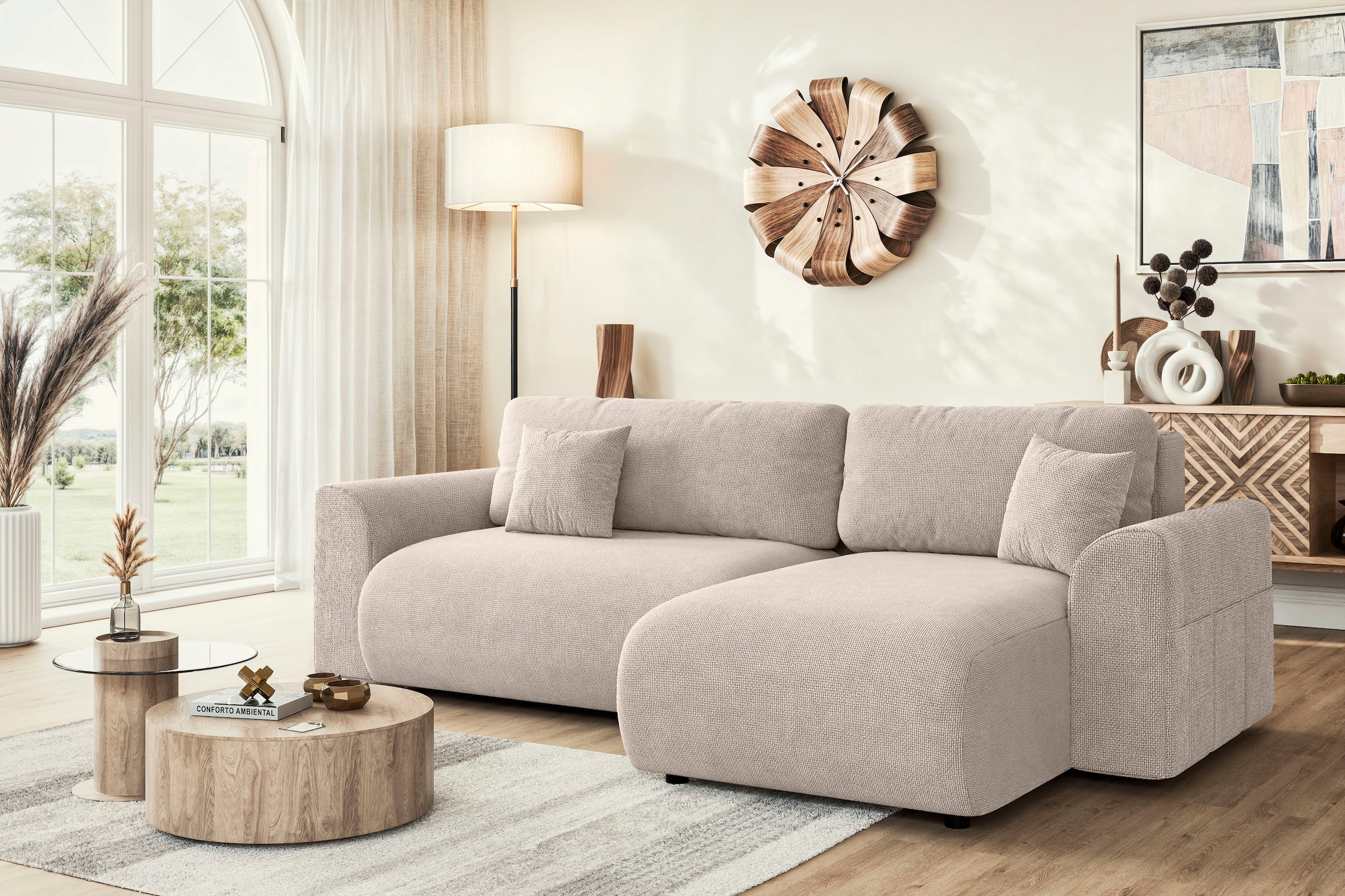 Image of Home affaire Ecksofa "VasbySuyal Schlafsofa 235cm L-Form mit Recamiere beidseitig montierbar" Designsofa mit Bettfunktion und Bettkasten, Masse B/T/H: 235/138/80 cm