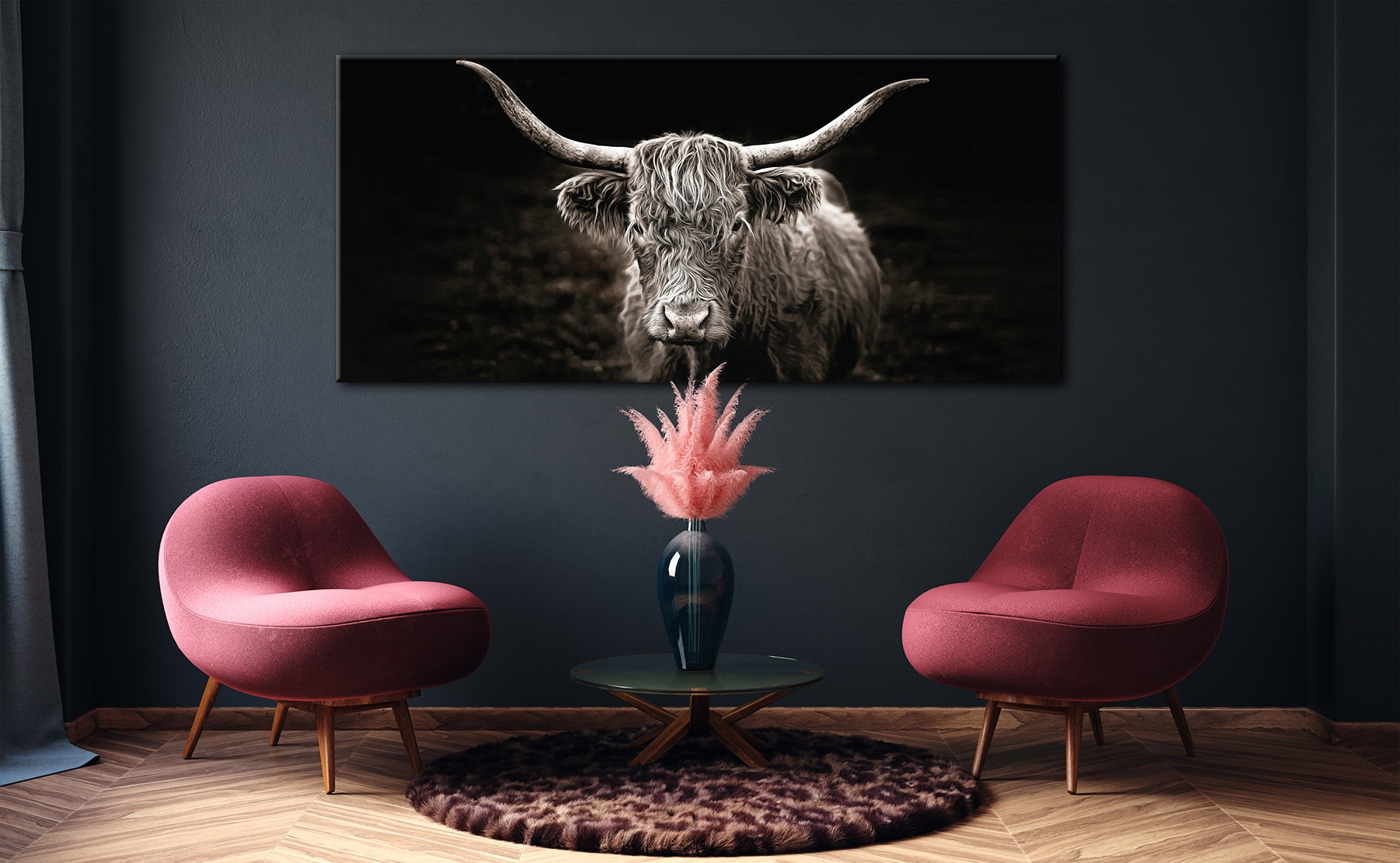 Bönninghoff Tableau sur toile »Wandbild HOCHLANDRIND XXL 90x200 cm – Leinwandbild Keilrahmen Deko« Images de vaches 1 cuis tlg. tendu sur châssis