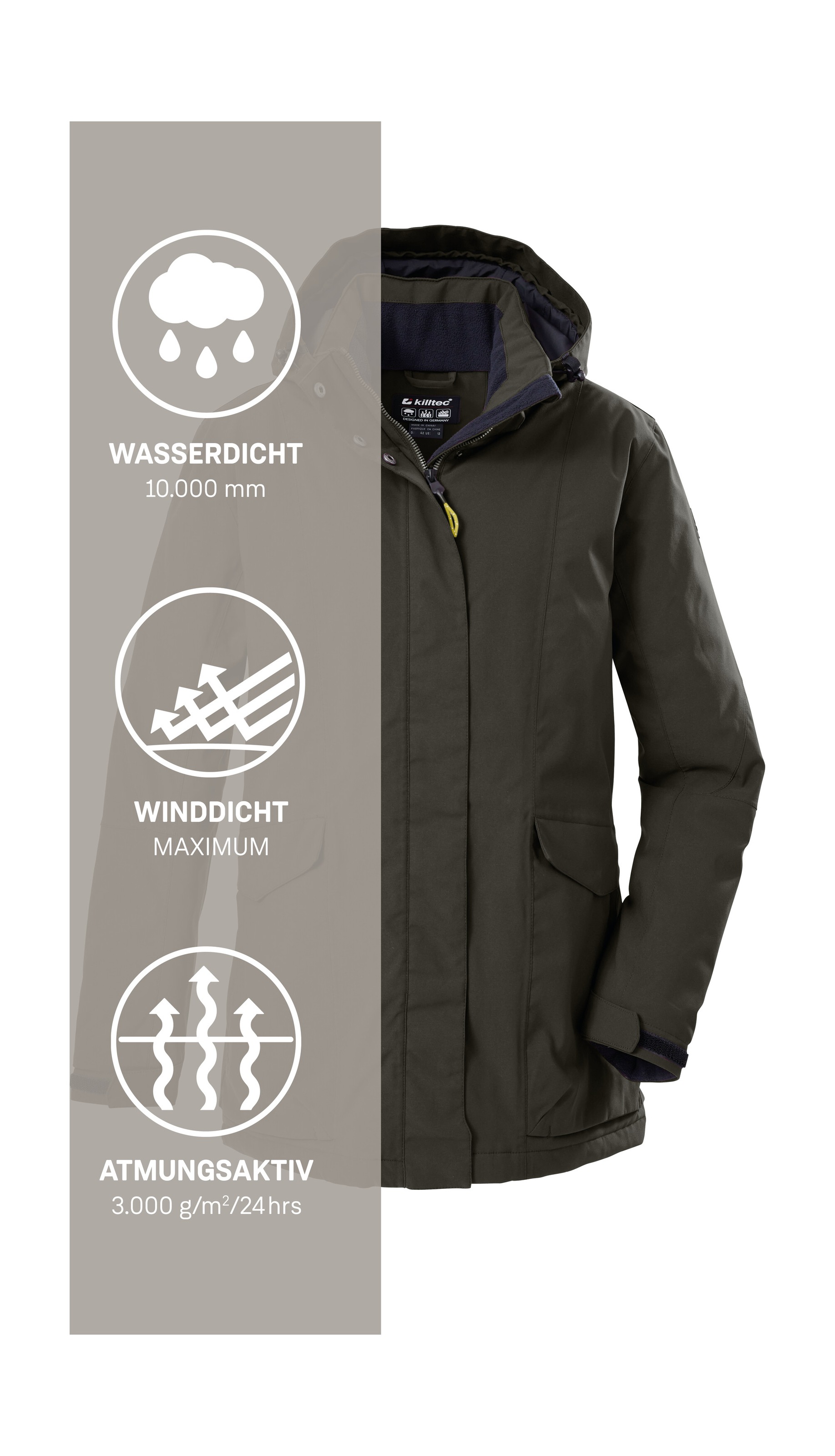 Killtec Funktionsjacke »Damen Jacke« Wasserdichte, atmungsaktive Damenjacke mit abnehmbarer Kapuze