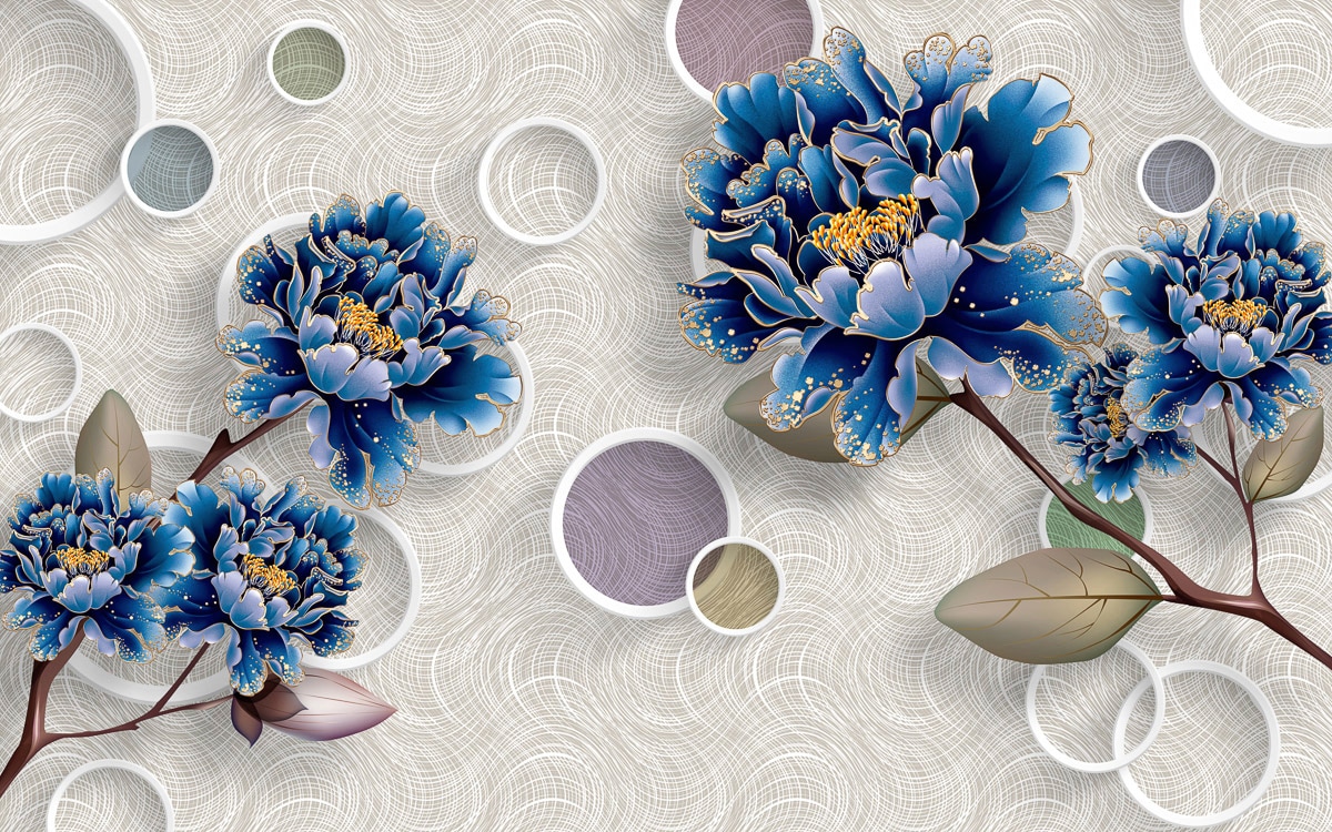 Image of Papermoon Fototapete "Muster mit Blumen blau"